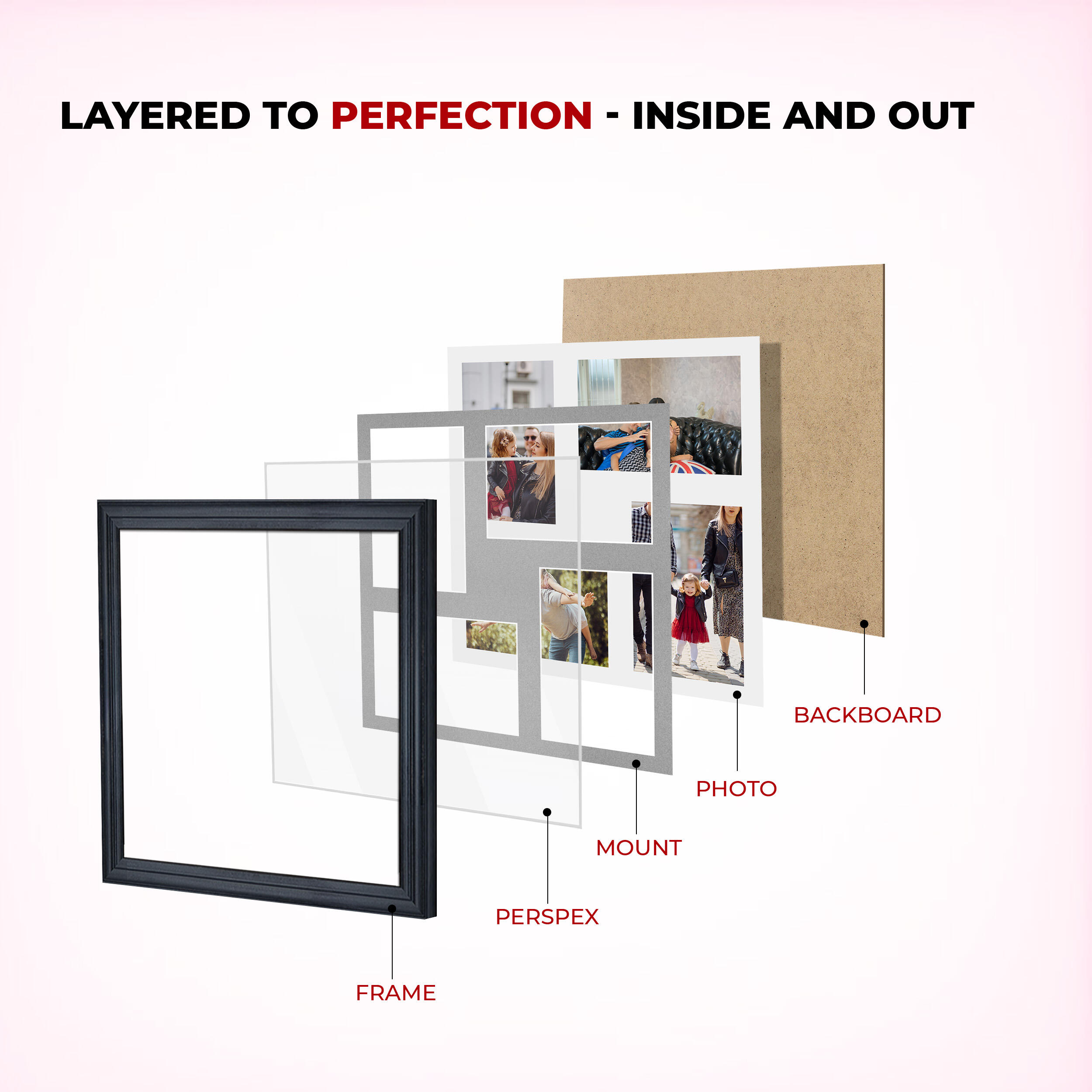 Walnut Colour Multi Aperture Photo Frame 6X4 (x4) Pictures – Collage Wall Frame For Loved Ones Photos – 12x12 Frame Size