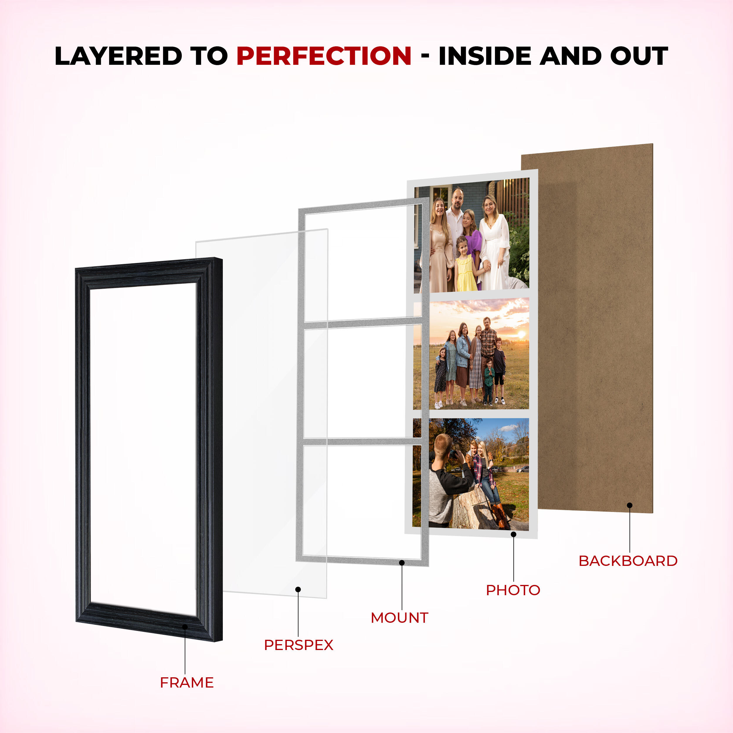Light Oak Colour Multi Aperture Photo Frame 7X5 (x3) Pictures – Collage Wall Frame For Family Photos – 16x8 Picture Frame Size