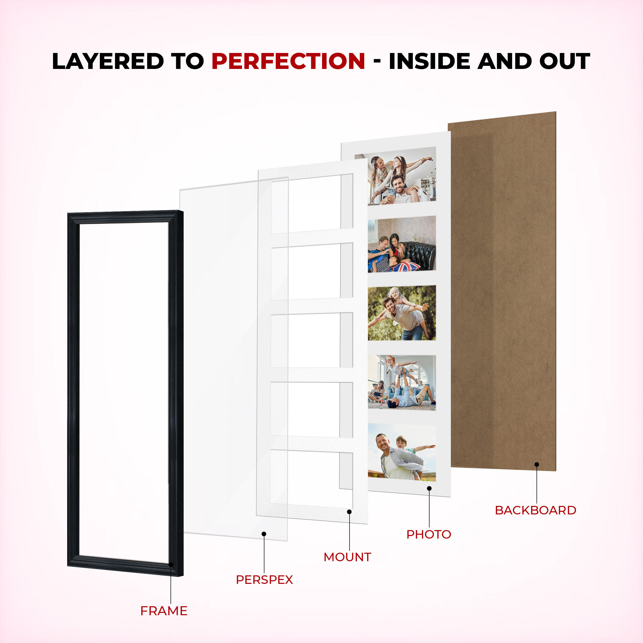 Black Colour Multi Aperture Photo Frame 6X4 (x5) Pictures – Collage Wall Frame For Family Photos – 26x8 Picture Frame Size