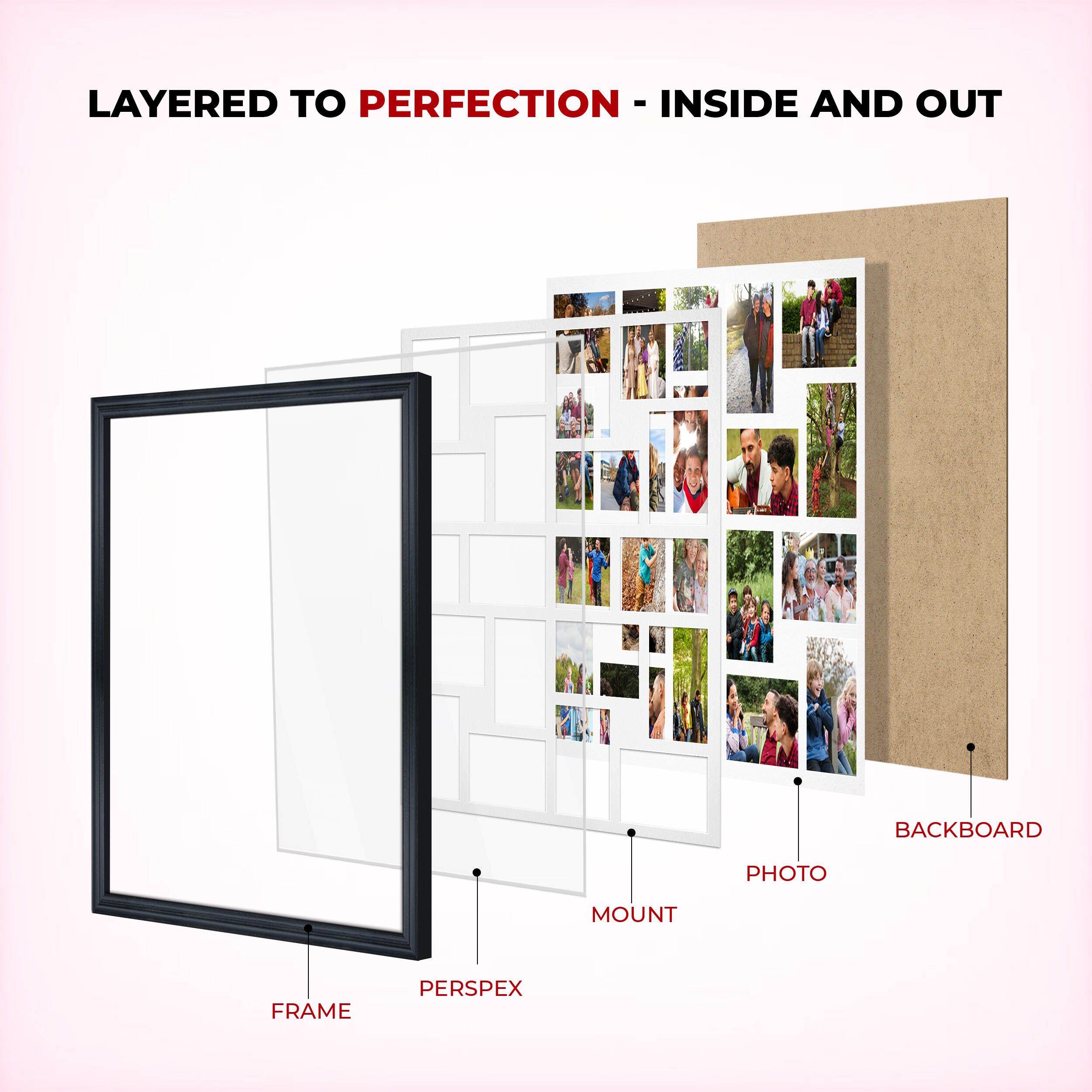 Purple Colour Multi Aperture Photo Frame 6X4 (x18) and 4X4 (x2) Pictures – Collage Wall Frame For Loved Ones Photos – 80x70cm Frame Size