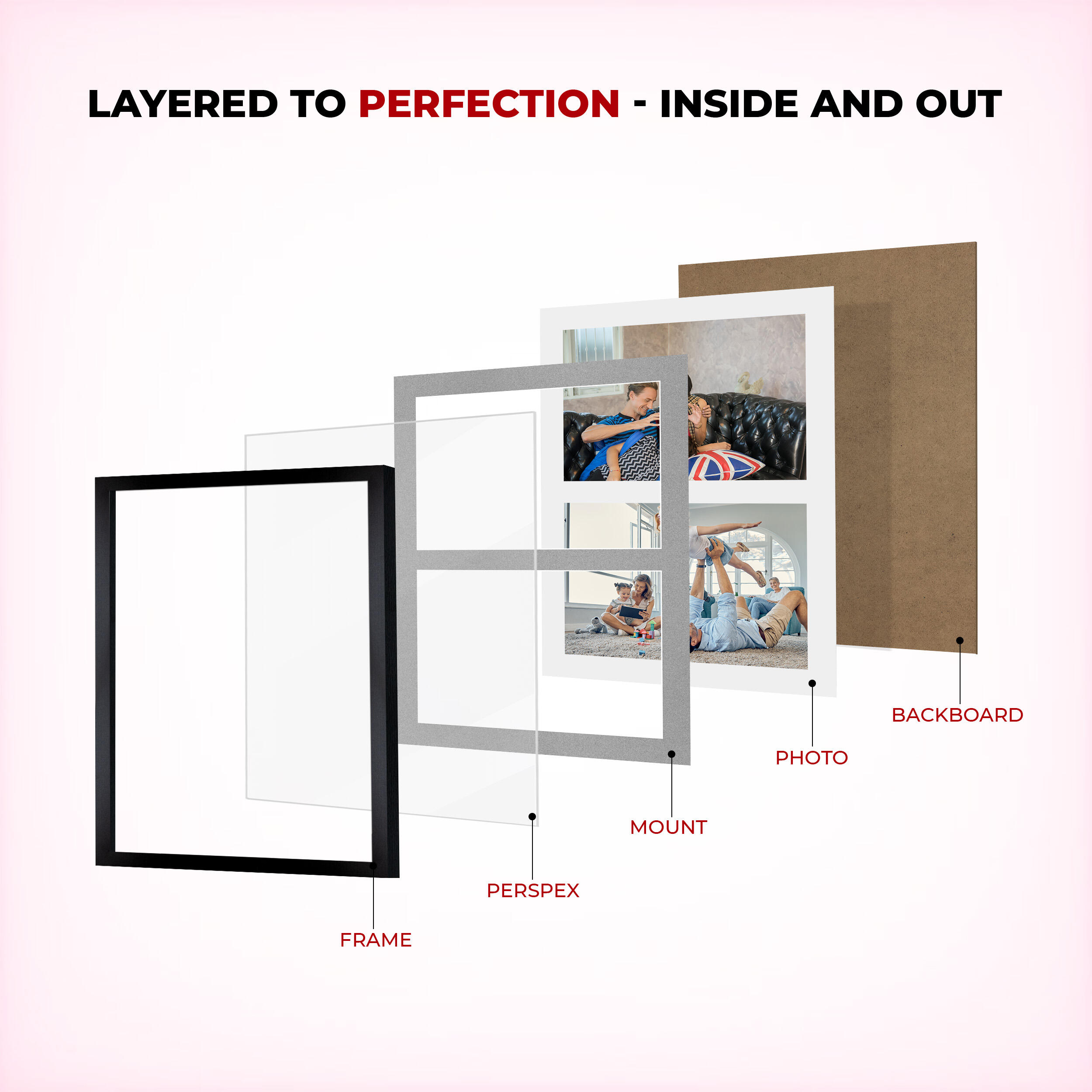 Pastel Pink Colour Multi Aperture Photo Frame A4 (x2) Pictures – Collage Wall Frame For Family Photos – 20x14 Picture Frame Size
