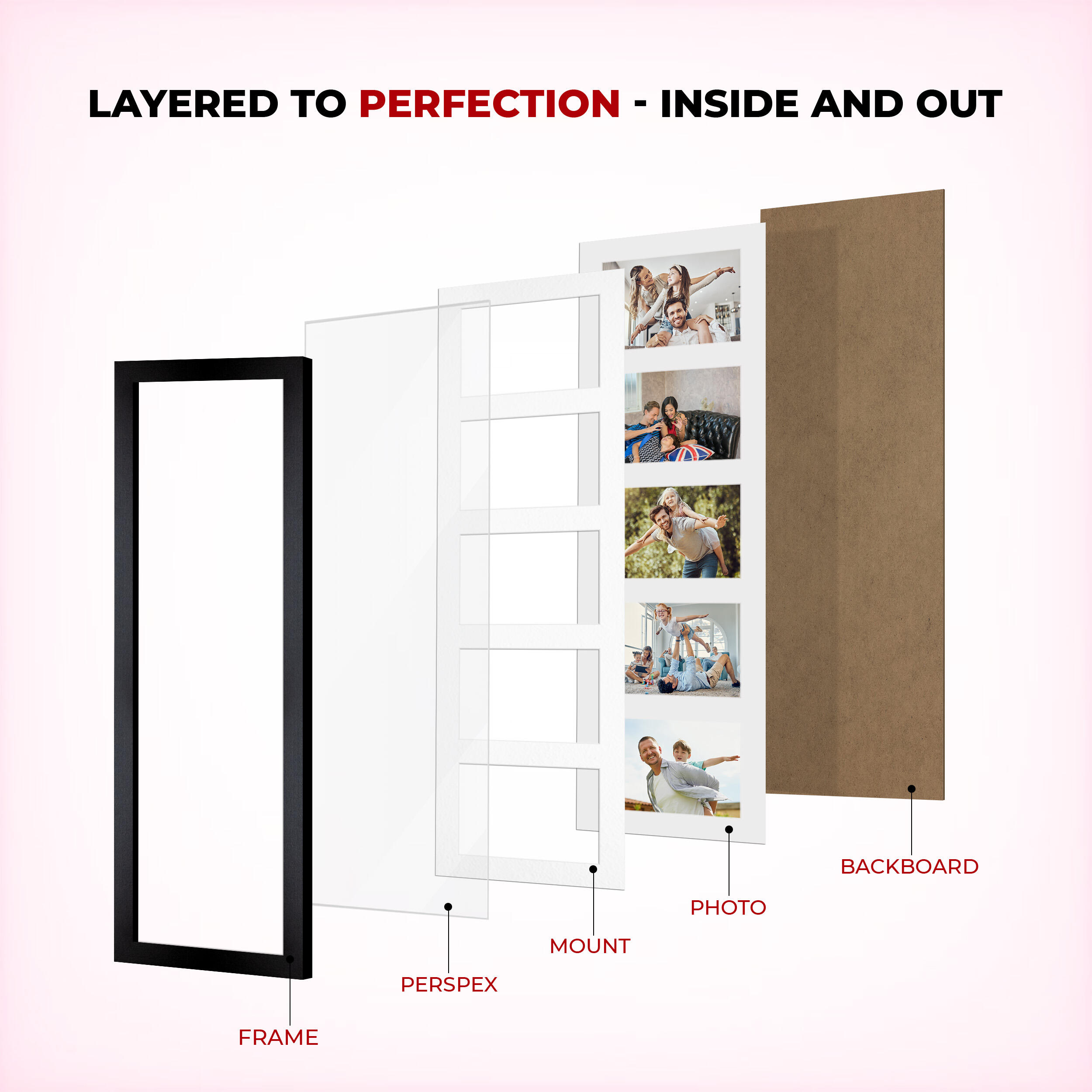 Navy Blue Colour Multi Aperture Photo Frame 6X4 (x5) Pictures – Collage Wall Frame For Loved Ones Photos – 26x8 Frame Size