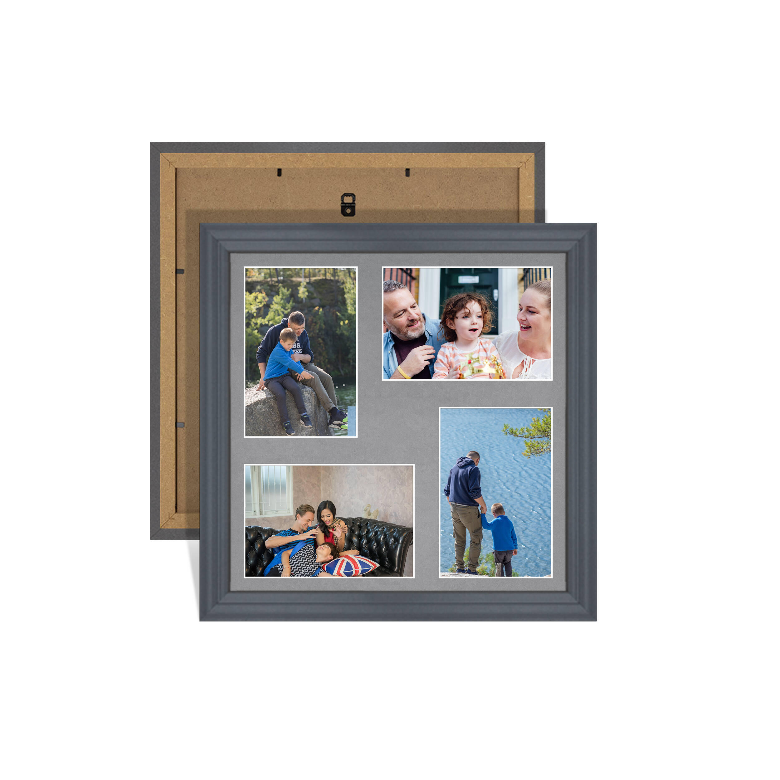 Dark Grey Colour Multi Aperture Photo Frame 6X4 (x4) Pictures – Collage Wall Frame For Family Photos – 12x12 Picture Frame Size