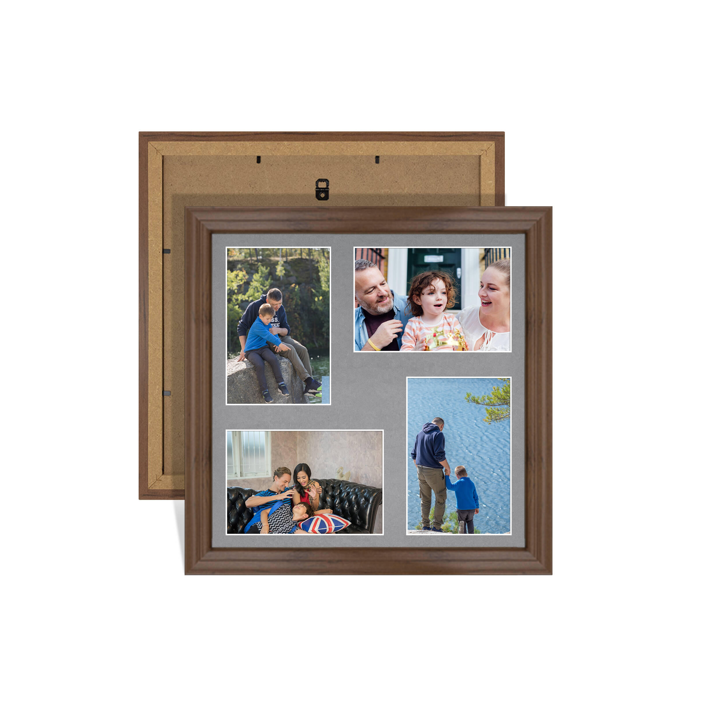 Walnut Colour Multi Aperture Photo Frame 6X4 (x4) Pictures – Collage Wall Frame For Loved Ones Photos – 12x12 Frame Size