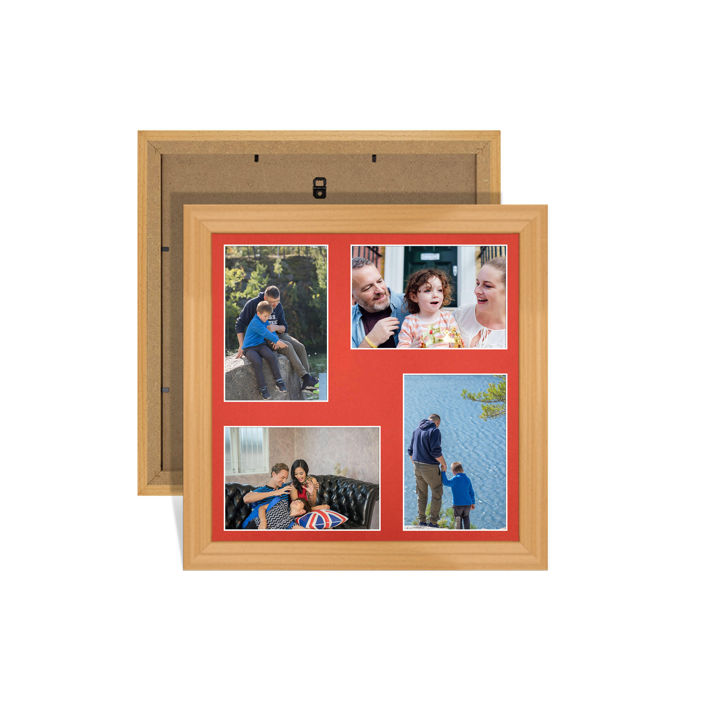 Country Pine Colour Multi Aperture Photo Frame 6X4 (x4) Pictures – Collage Wall Frame For Loved Ones Photos – 12x12 Frame Size
