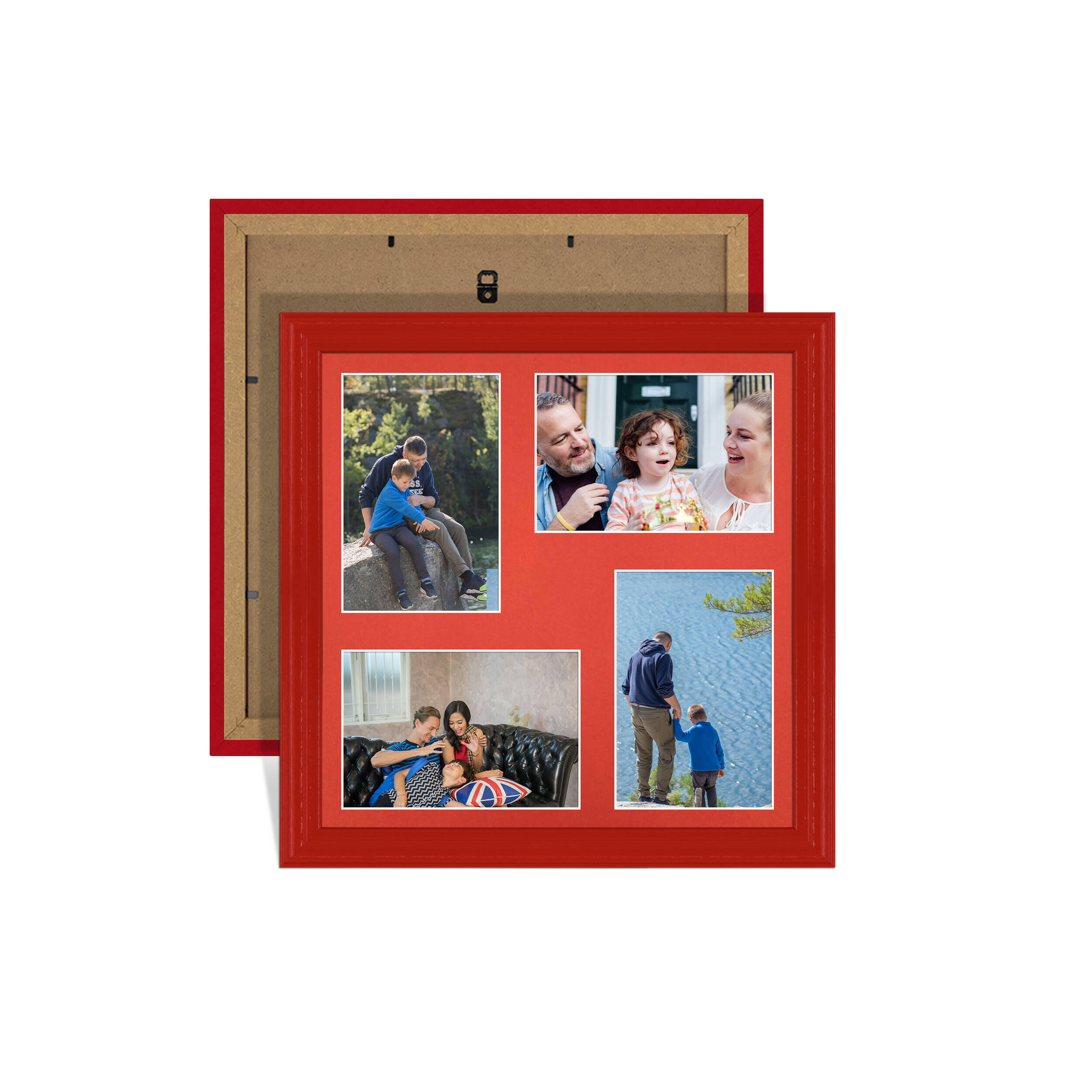 Red Colour Multi Aperture Photo Frame 6X4 (x4) Pictures – Collage Wall Frame For Family Photos – 12x12 Picture Frame Size