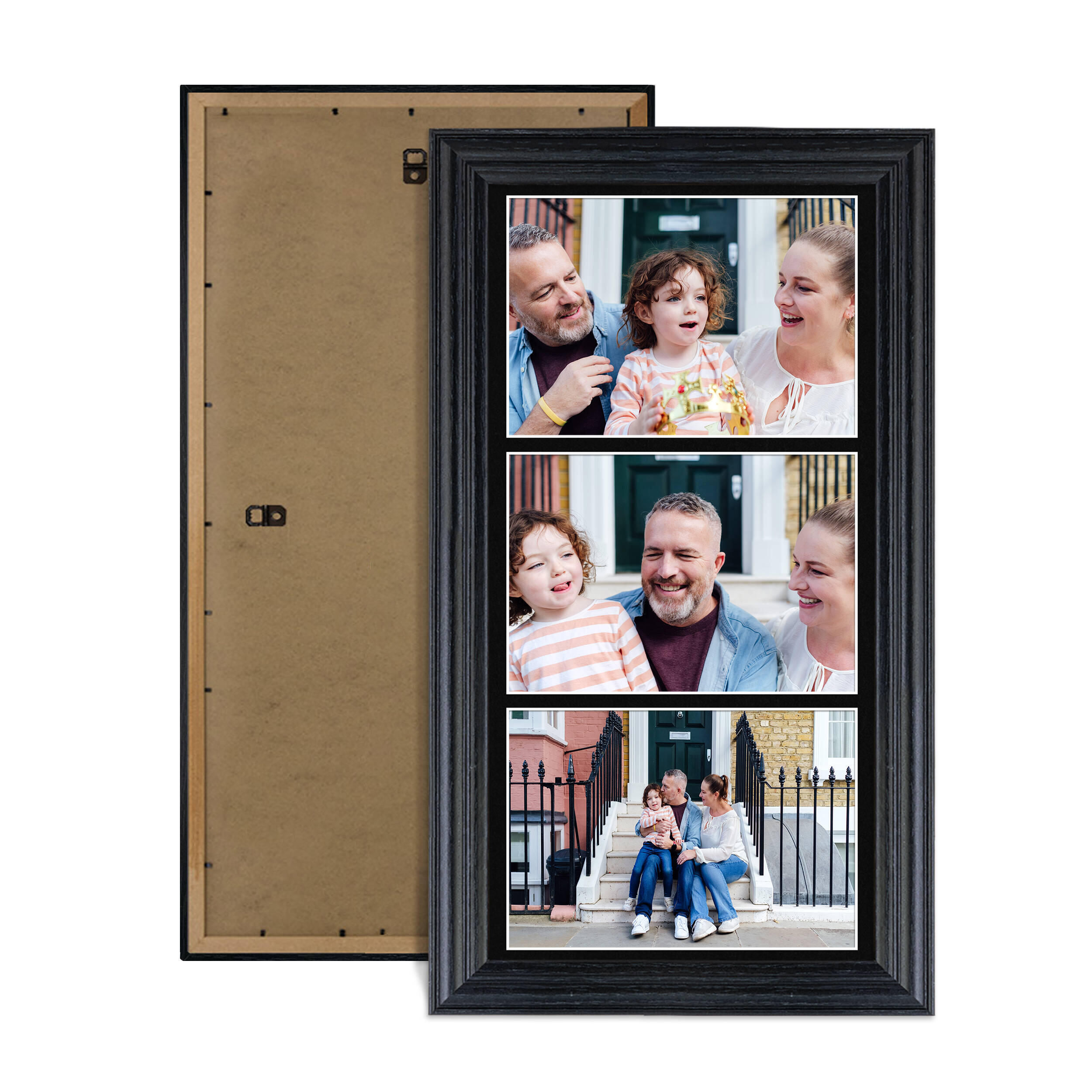 Black Colour Multi Aperture Photo Frame 7X5 (x3) Pictures – Collage Wall Frame For Loved Ones Photos – 16x8 Frame Size