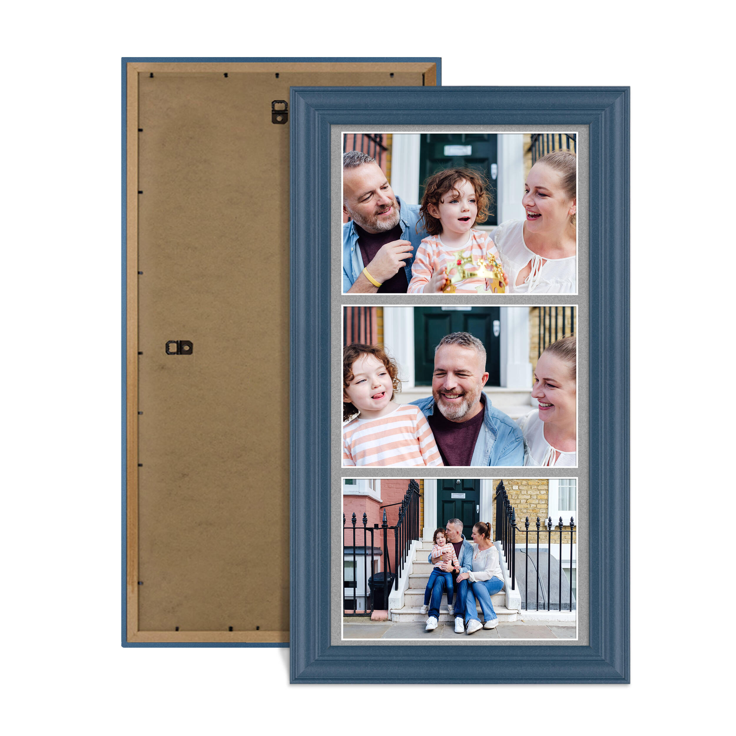 Navy Blue Colour Multi Aperture Photo Frame 7X5 (x3) Pictures – Collage Wall Frame For Family Photos – 16x8 Picture Frame Size