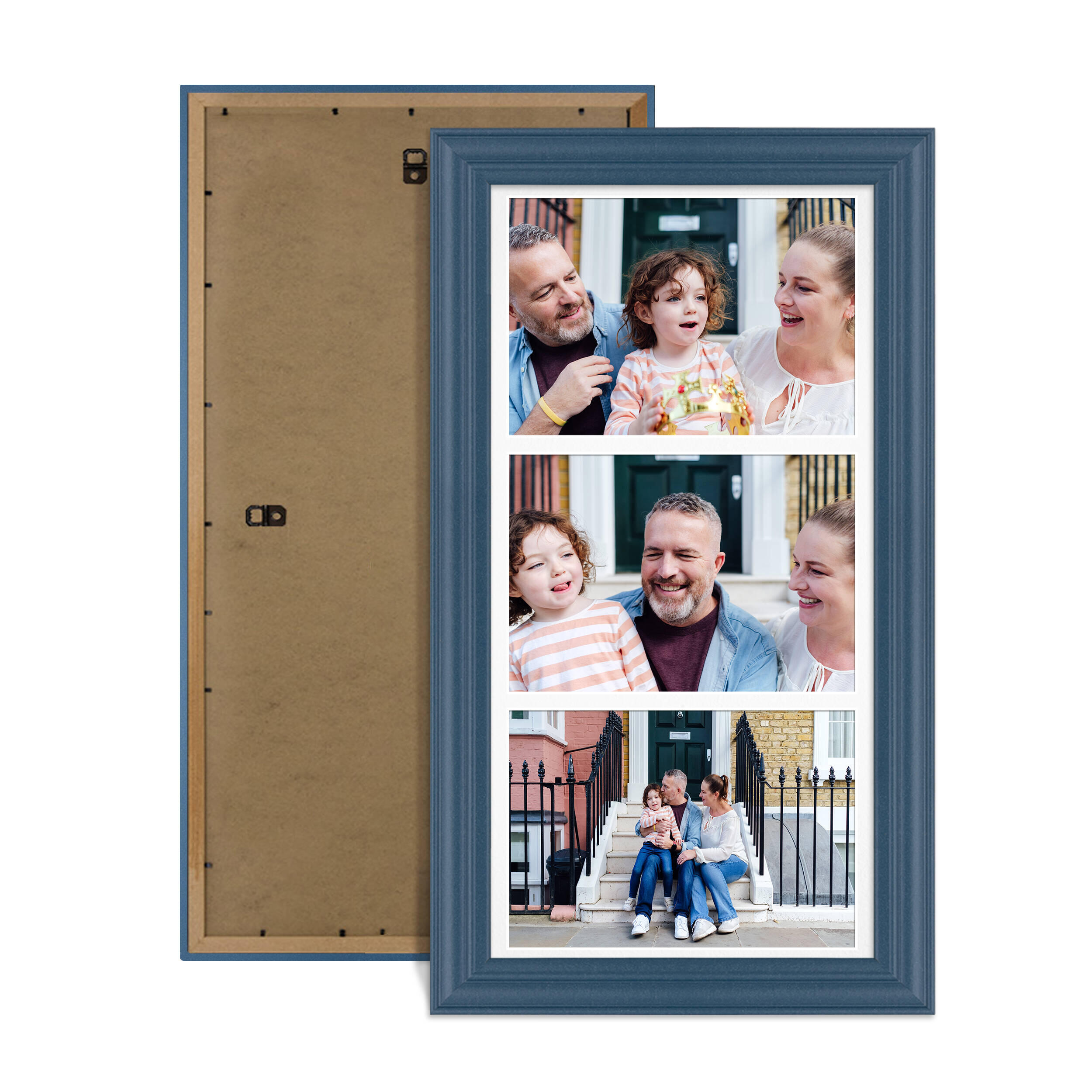Navy Blue Colour Multi Aperture Photo Frame 7X5 (x3) Pictures – Collage Wall Frame for Family Photos – 16x8 Picture Frame Size