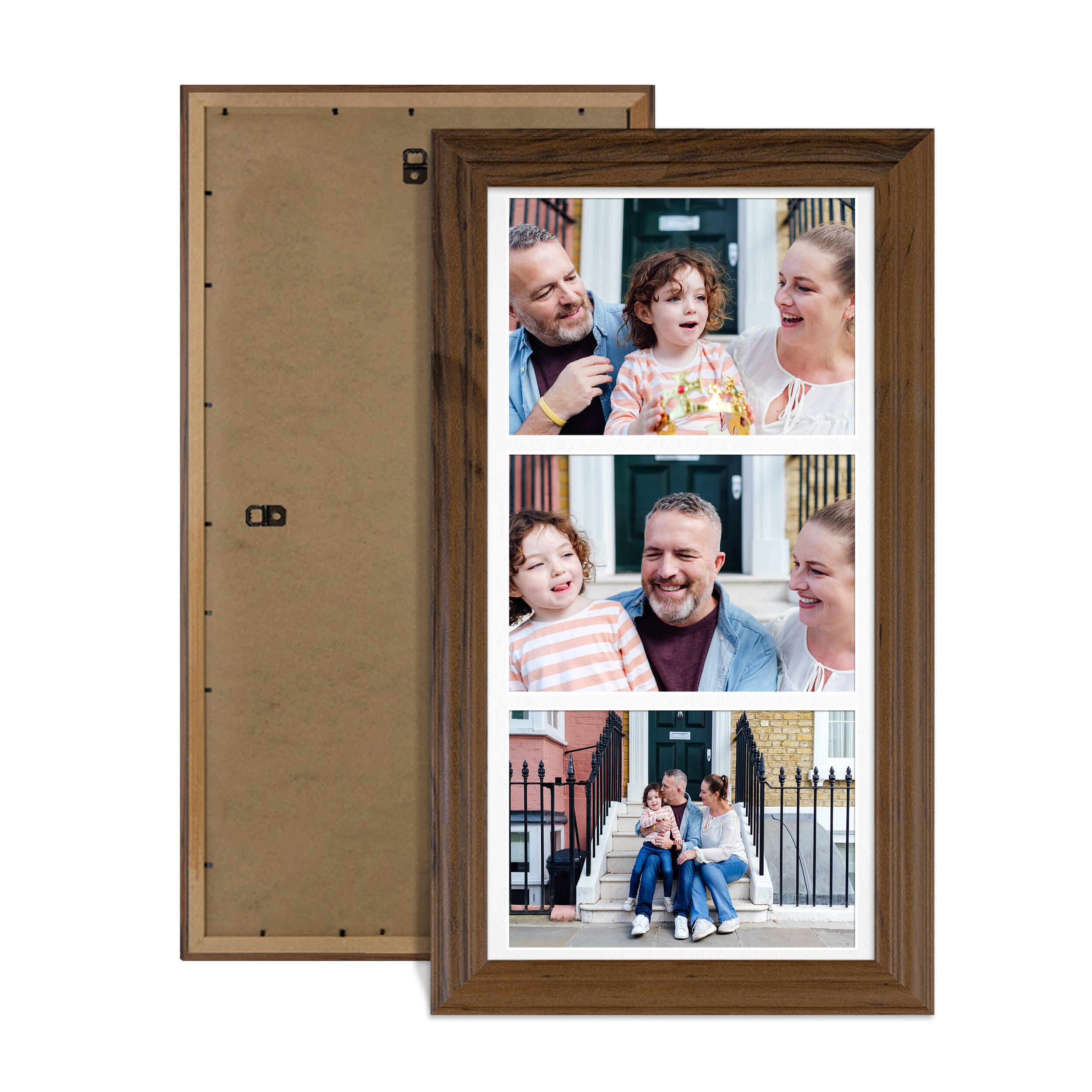 Walnut Colour Multi Aperture Photo Frame 7X5 (x3) Pictures – Collage Wall Frame For Loved Ones Photos – 16x8 Frame Size