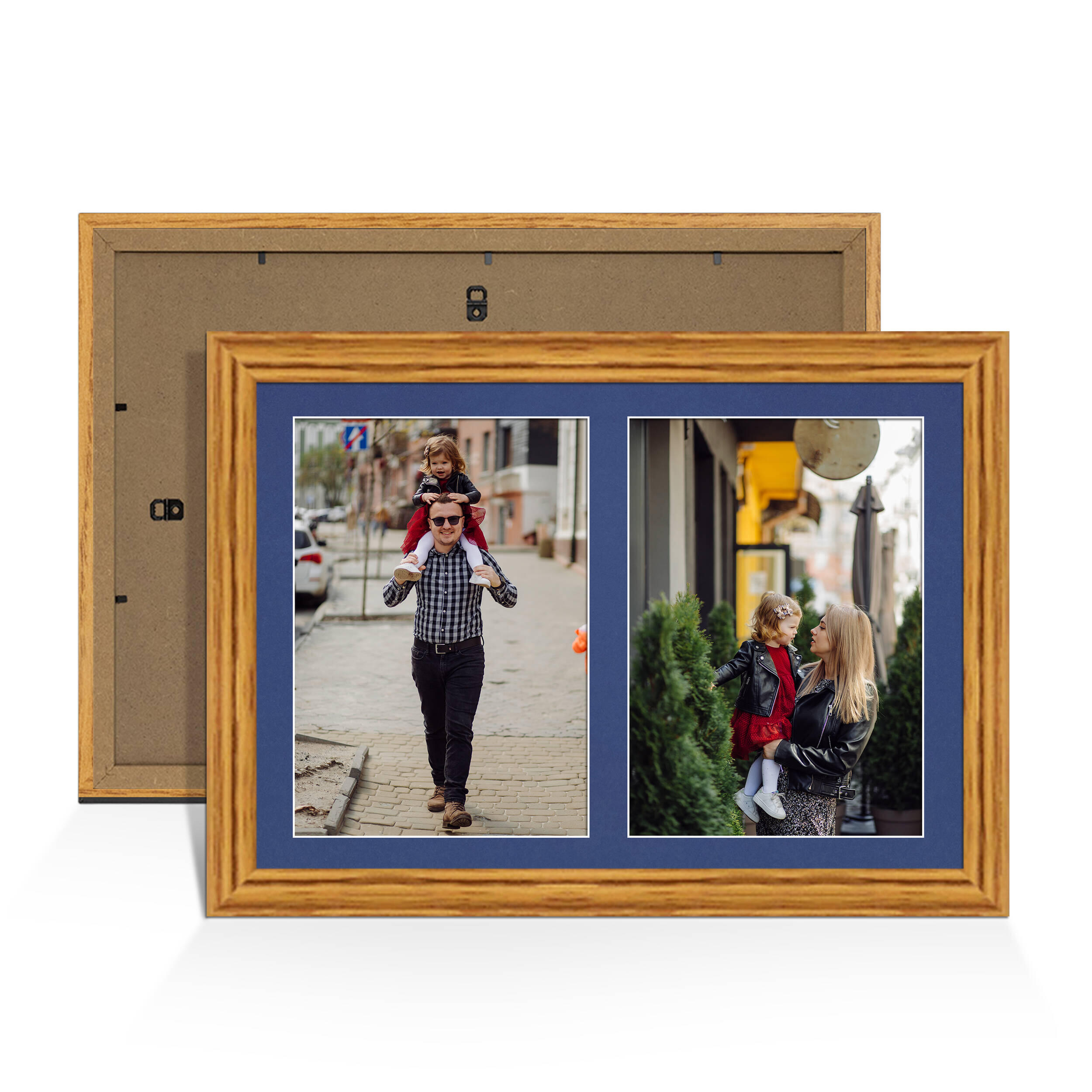 Oak Colour Multi Aperture Photo Frame A4 (x2) Pictures – Collage Wall Frame For Loved Ones Photos – 20x14 Frame Size