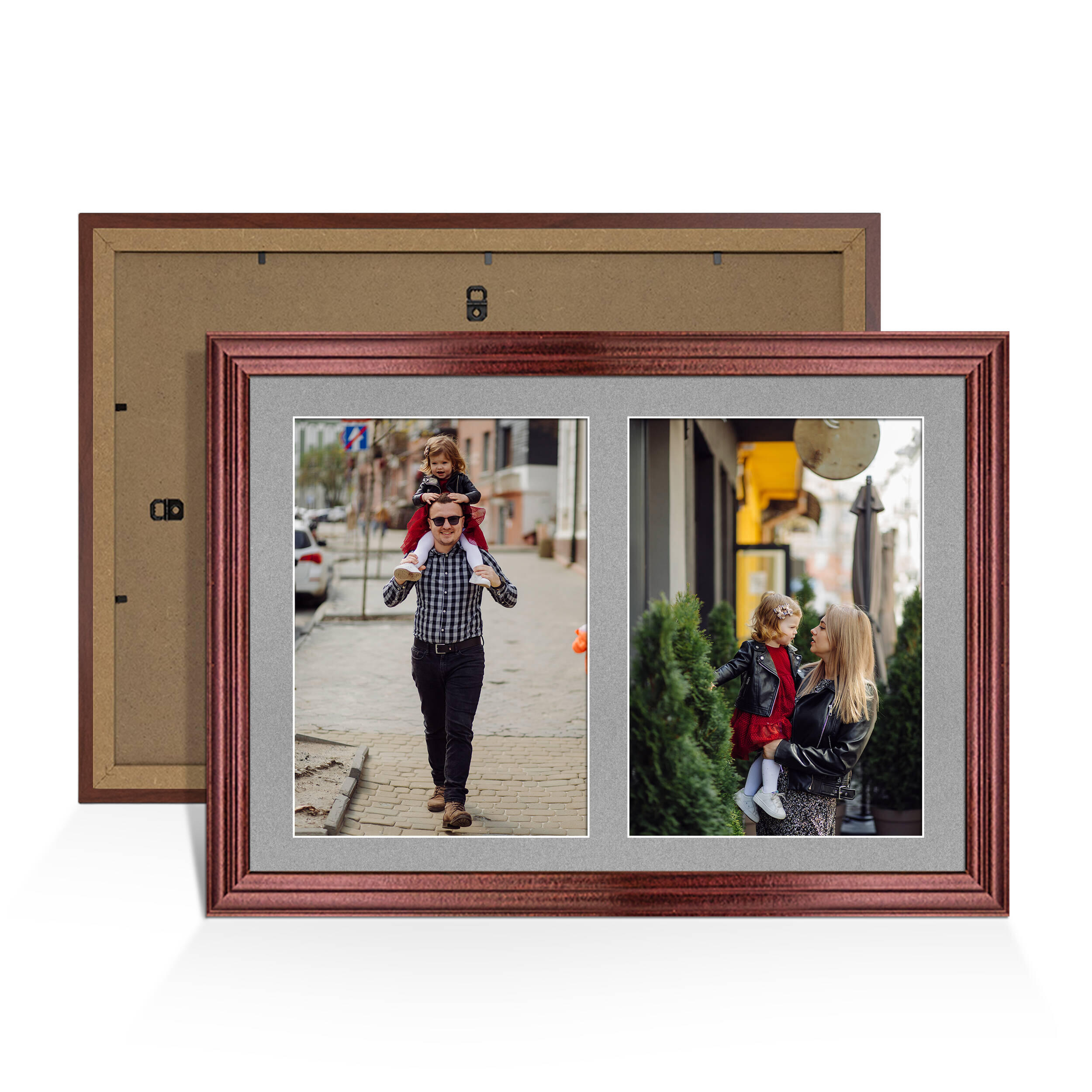 Rose Wood Colour Multi Aperture Photo Frame A4 (x2) Pictures – Collage Wall Frame for Family Photos – 20x14 Picture Frame Size