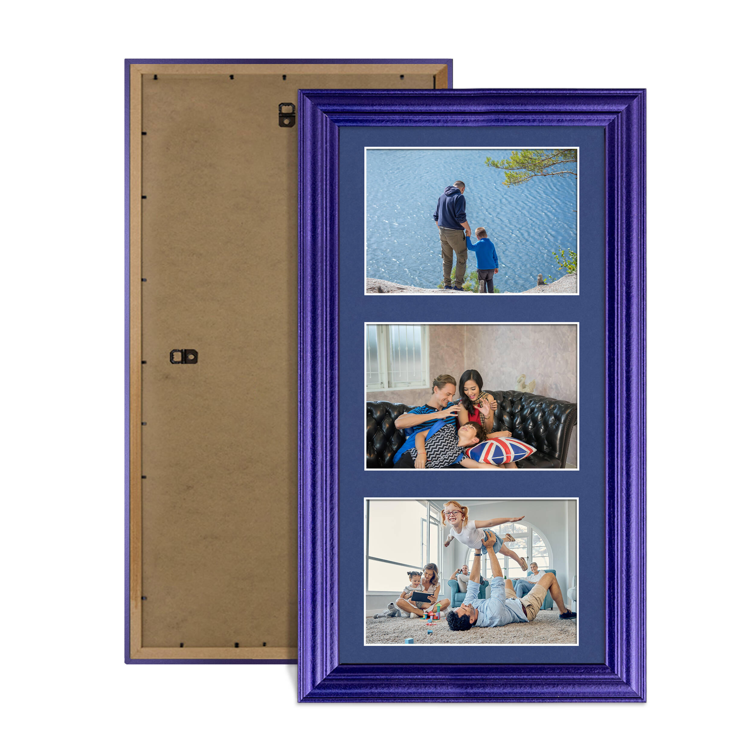 Purple Colour Multi Aperture Photo Frame 6X4 (x3) Pictures – Collage Wall Frame For Family Photos – 40x20cm Picture Frame Size