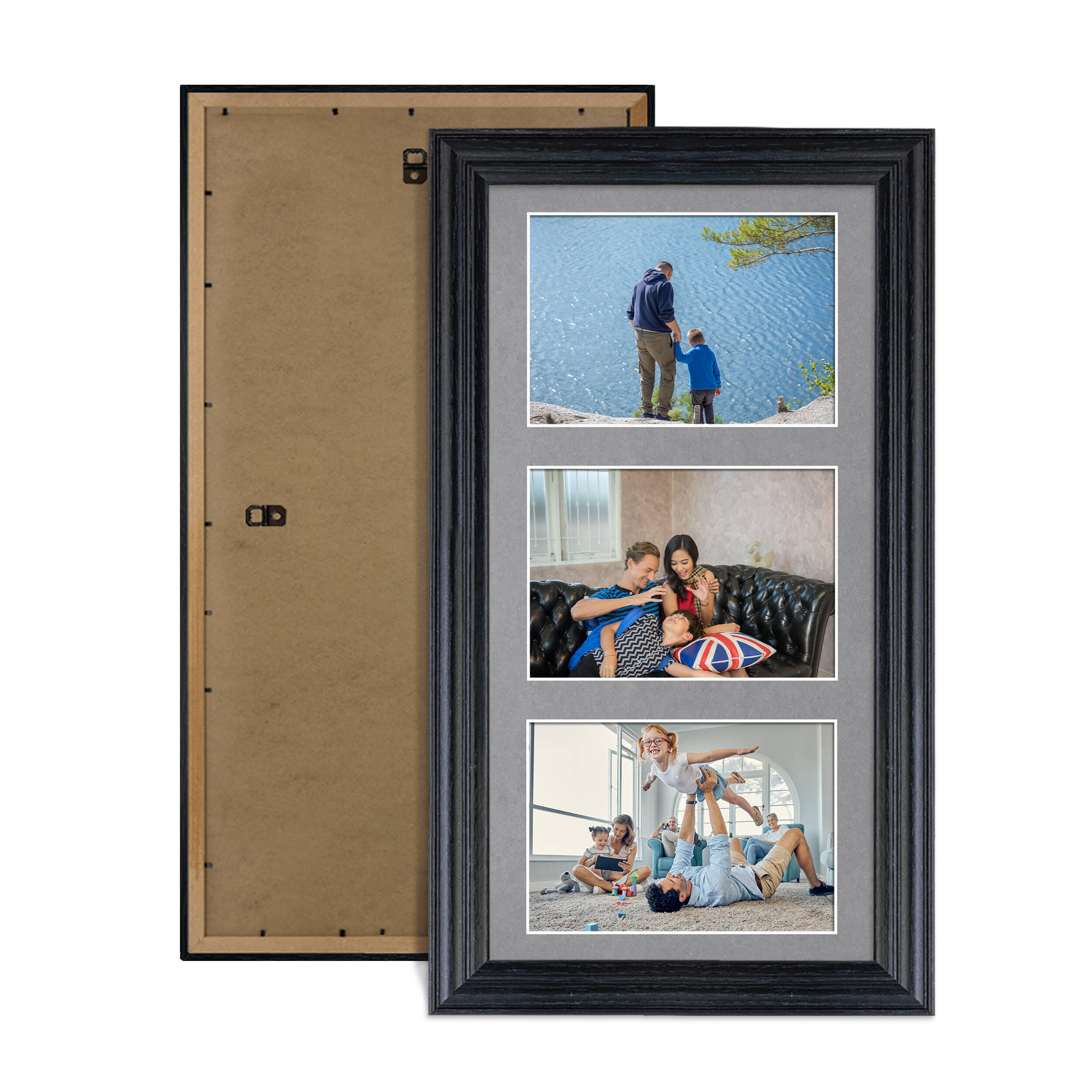 Black Colour Multi Aperture Photo Frame 6X4 (x3) Pictures – Collage Wall Frame For Family Photos – 40x20cm Picture Frame Size