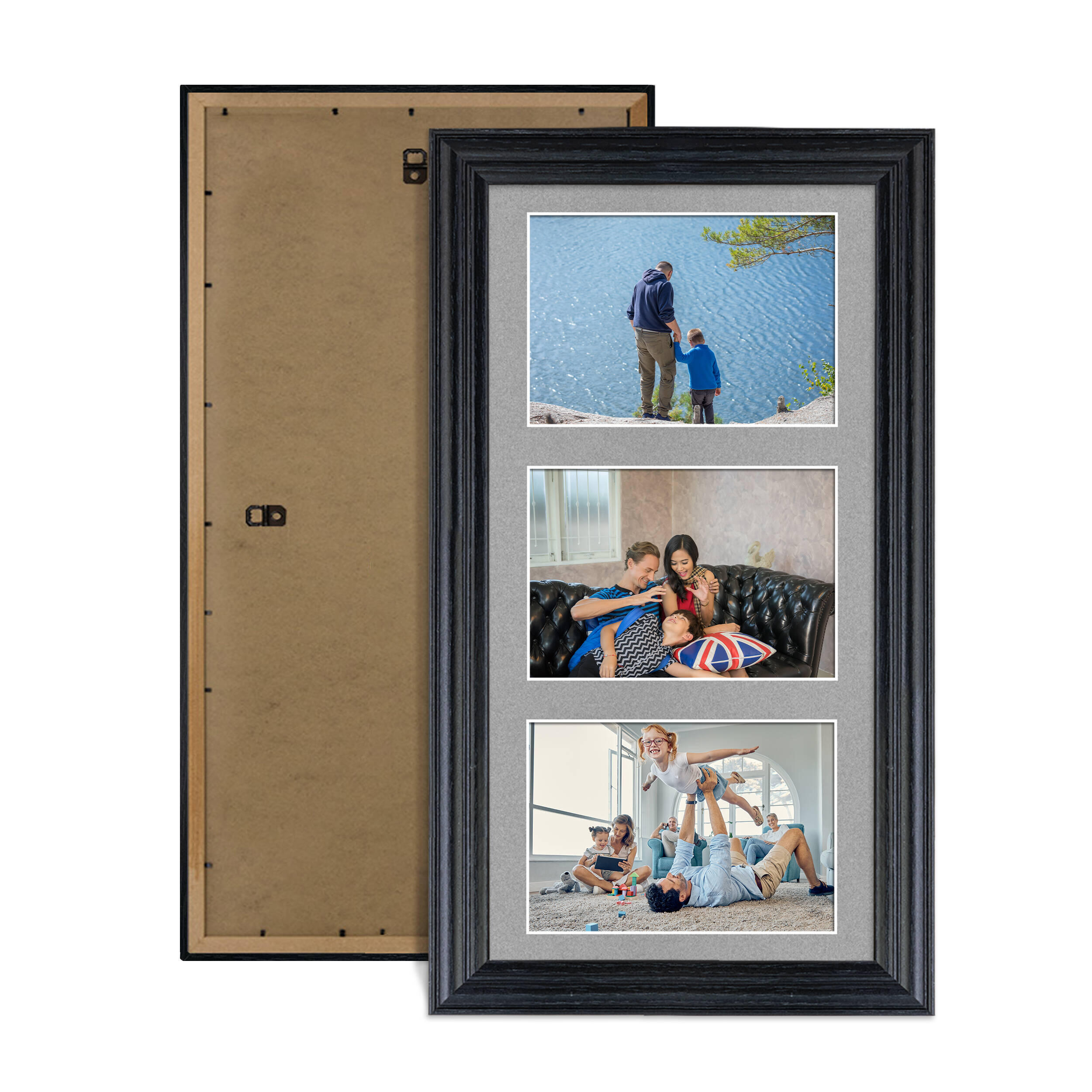 Black Colour Multi Aperture Photo Frame 6X4 (x3) Pictures – Collage Wall Frame For Family Photos – 40x20cm Picture Frame Size