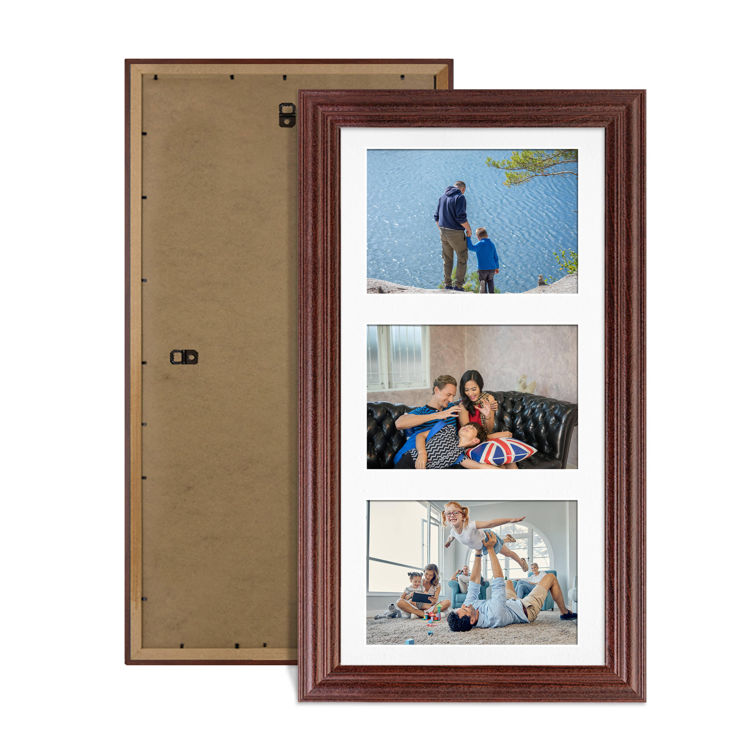 Rose Wood Colour Multi Aperture Photo Frame 6X4 (x3) Pictures – Collage Wall Frame For Loved Ones Photos – 40x20cm Frame Size