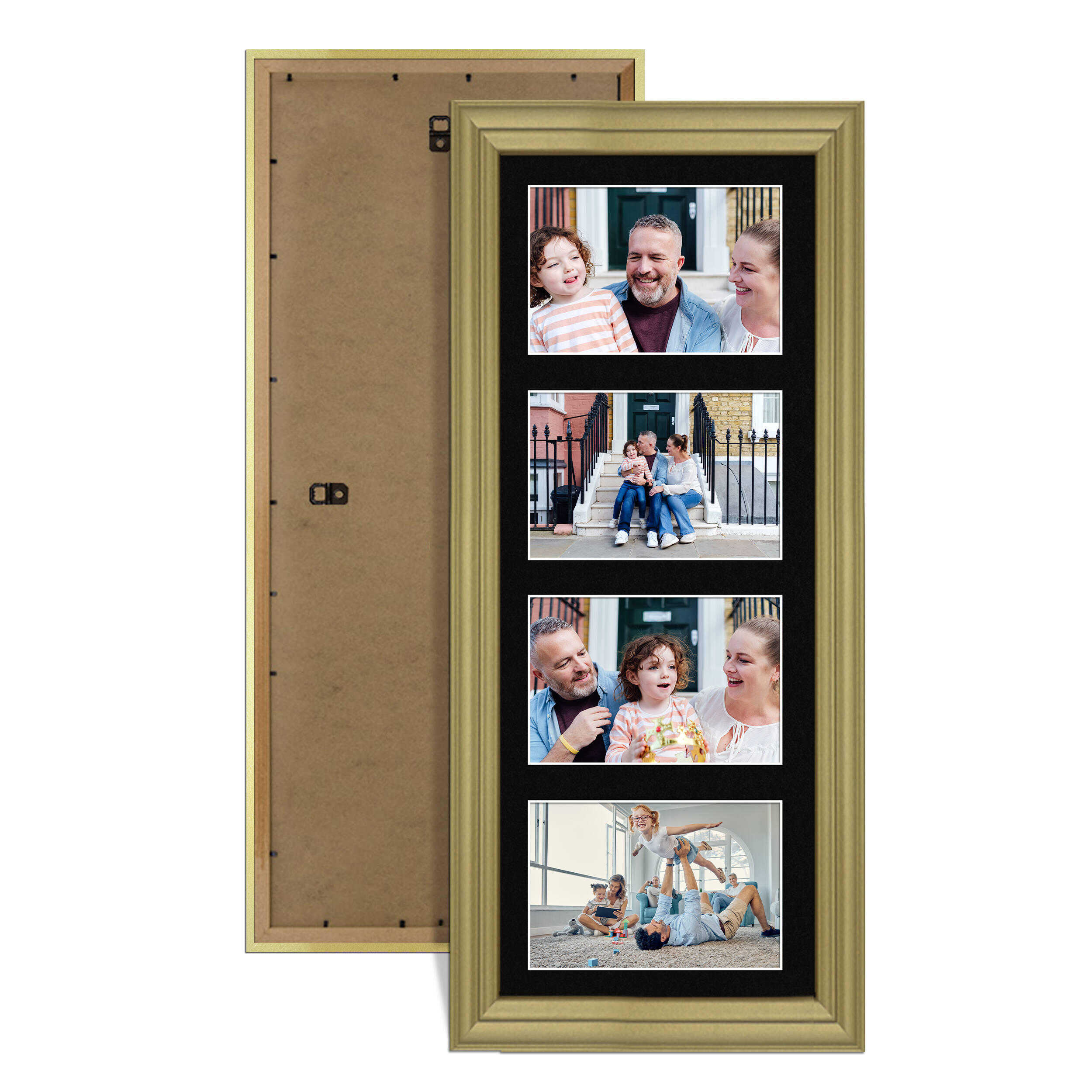 Gold Colour Multi Aperture Photo Frame 6X4 (x4) Pictures – Collage Wall Frame For Loved Ones Photos – 50x20cm Frame Size