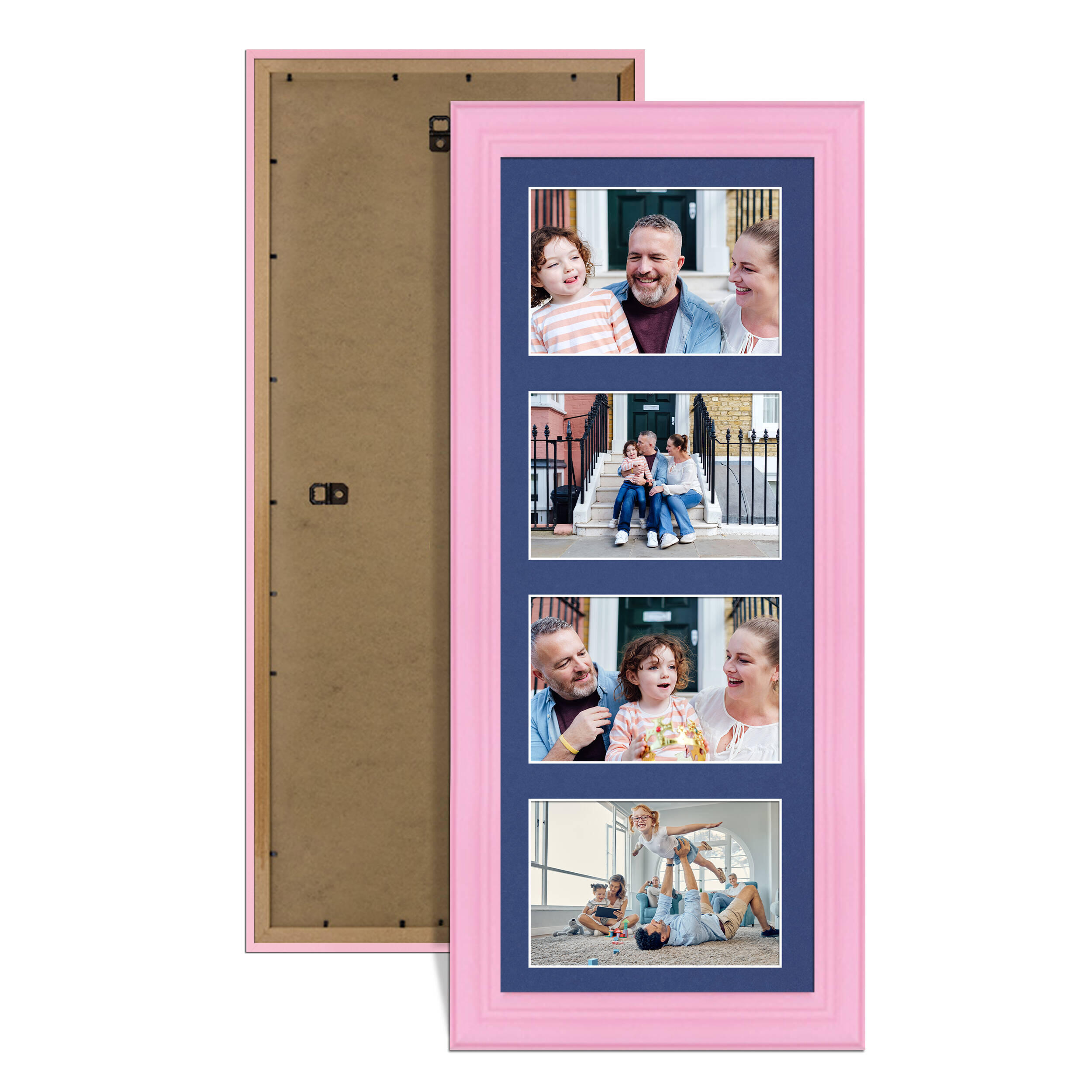 Pastel Pink Colour Multi Aperture Photo Frame 6X4 (x4) Pictures – Collage Wall Frame For Family Photos – 50x20cm Picture Frame Size