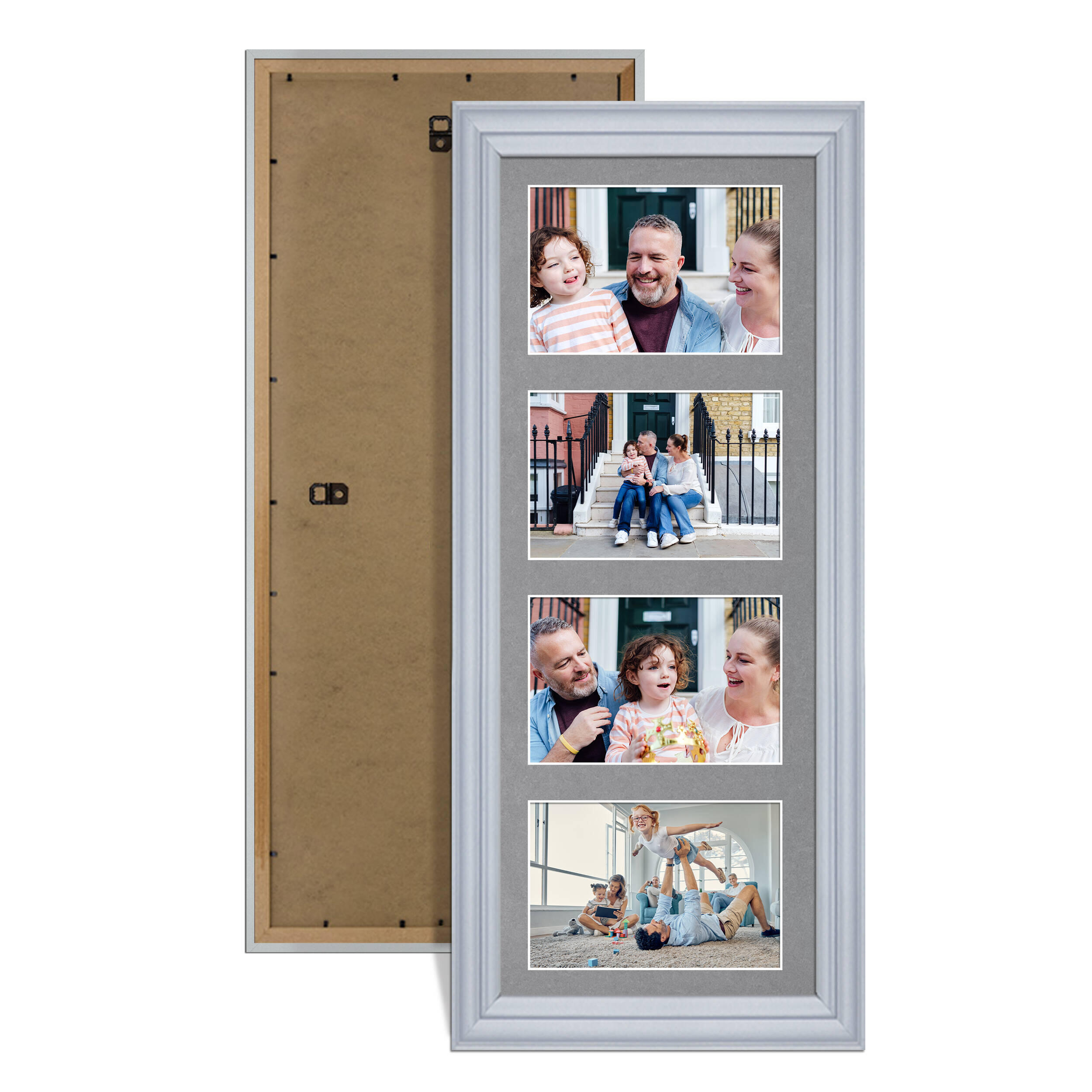 Silver Colour Multi Aperture Photo Frame 6X4 (x4) Pictures – Collage Wall Frame For Loved Ones Photos – 50x20cm Frame Size