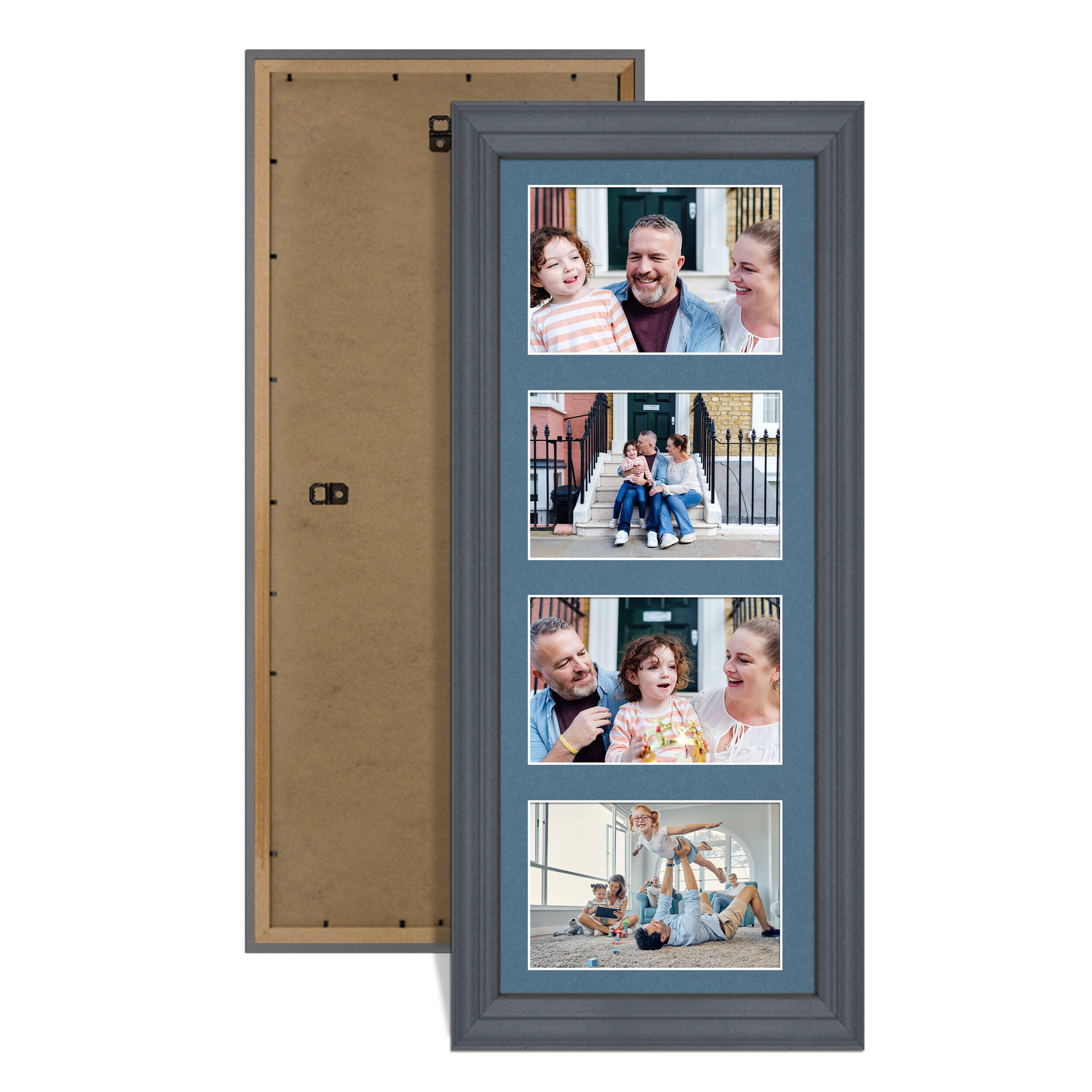 Dark Grey Colour Multi Aperture Photo Frame 6X4 (x4) Pictures – Collage Wall Frame For Family Photos – 50x20cm Picture Frame Size