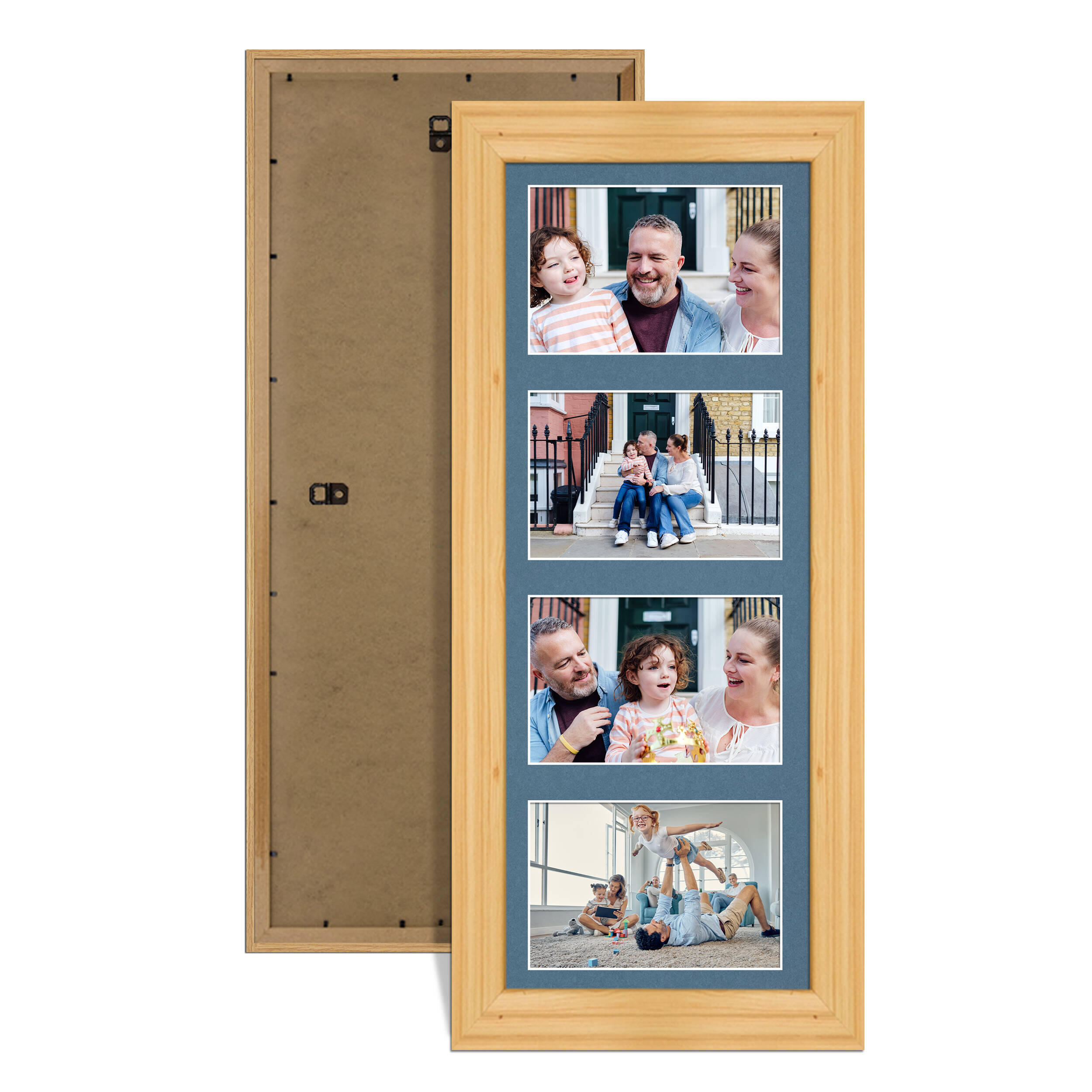 Light Oak Colour Multi Aperture Photo Frame 6X4 (x4) Pictures – Collage Wall Frame For Family Photos – 50x20cm Picture Frame Size