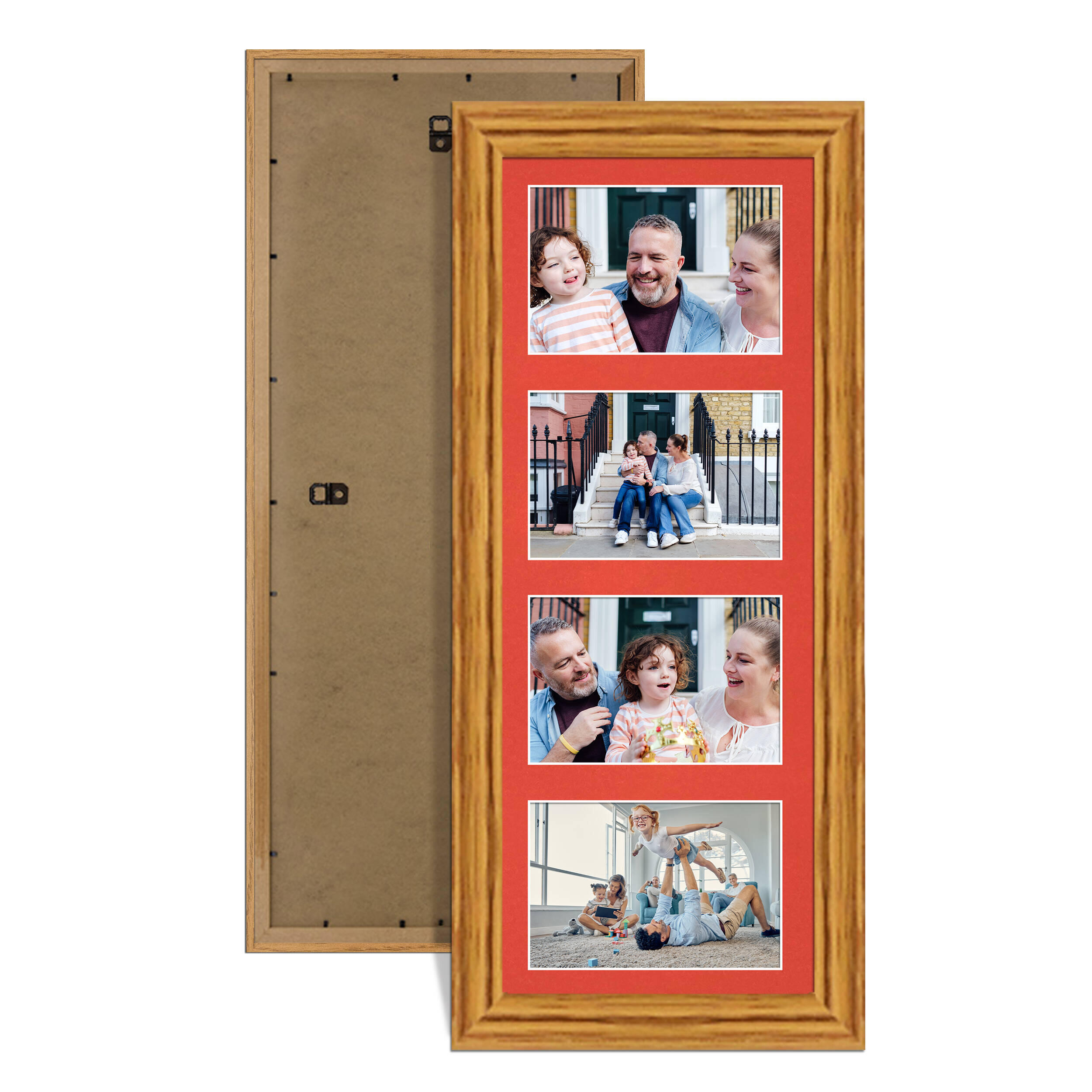 Oak Colour Multi Aperture Photo Frame 6X4 (x4) Pictures – Collage Wall Frame for Family Photos – 50x20cm Picture Frame Size