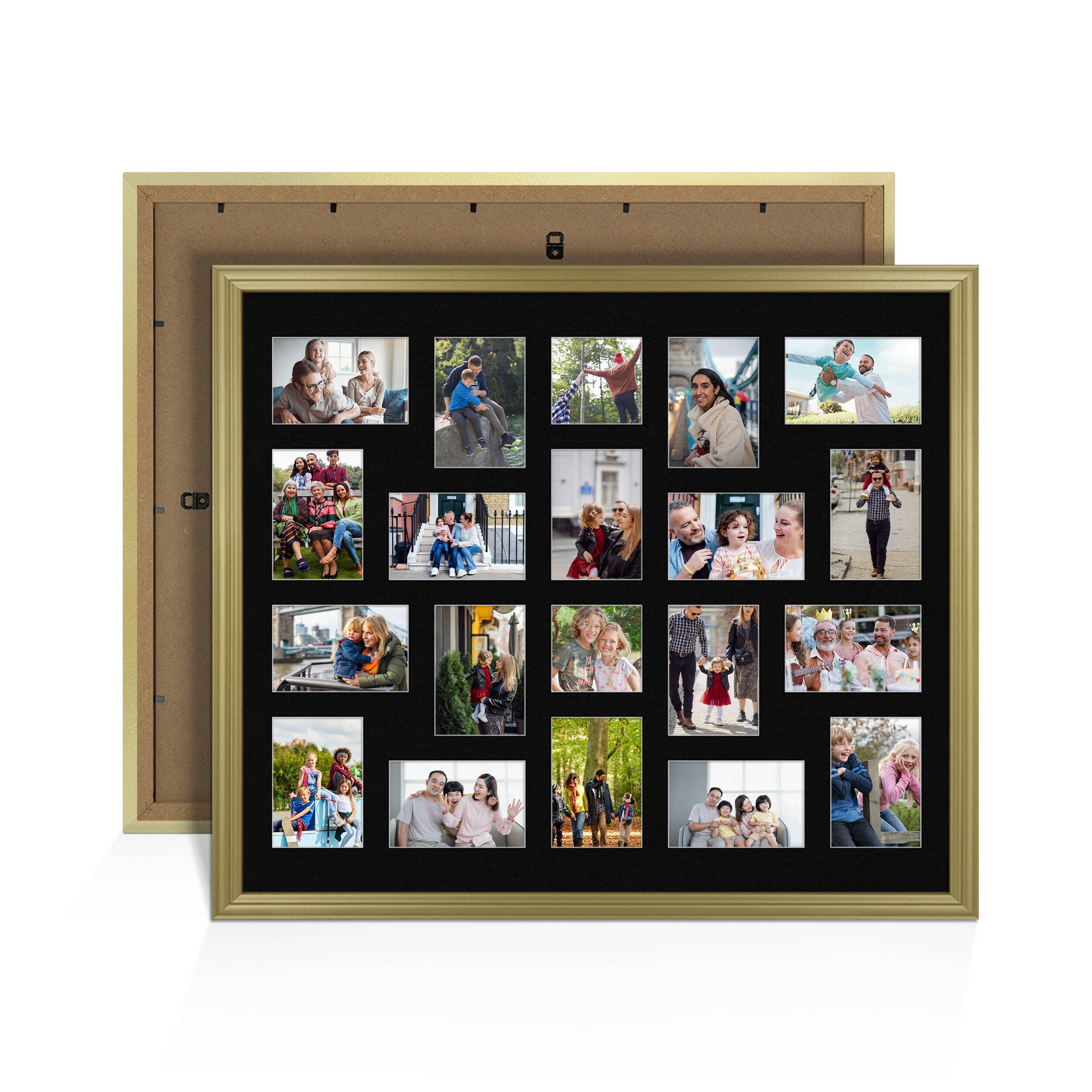Gold Colour Multi Aperture Photo Frame 6X4 (x18) and 4X4 (x2) Pictures – Collage Wall Frame For Family Photos – 80x70cm Picture Frame Size
