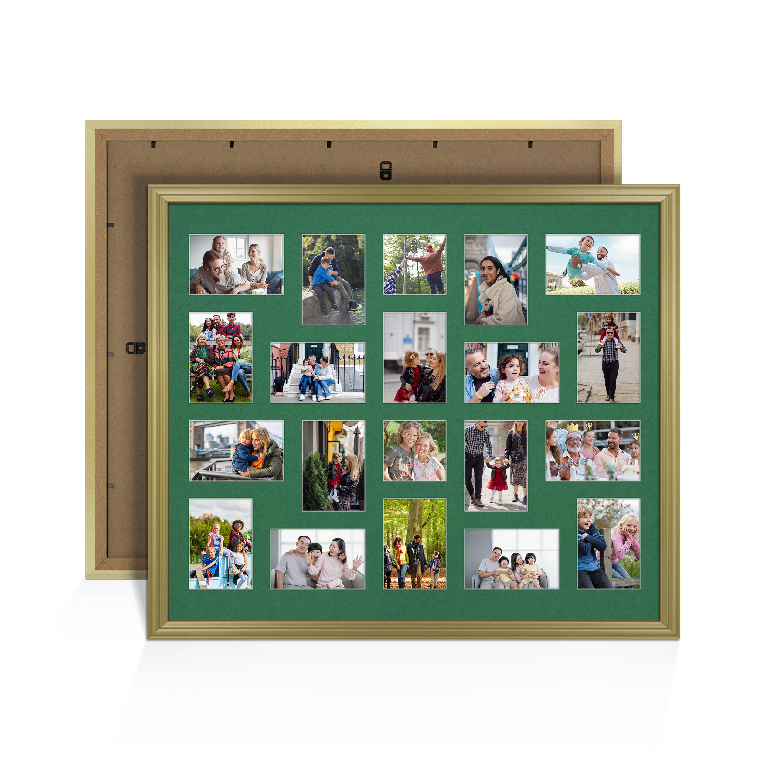 Gold Colour Multi Aperture Photo Frame 6X4 (x18) and 4X4 (x2) Pictures – Collage Wall Frame for Family Photos – 80x70cm Picture Frame Size