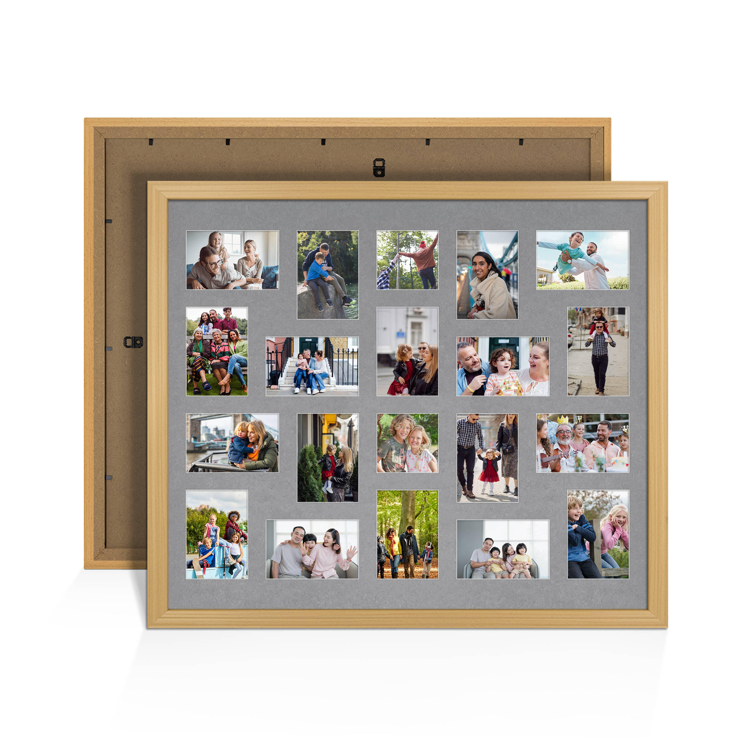 Country Pine Colour Multi Aperture Photo Frame 6X4 (x18) and 4X4 (x2) Pictures – Collage Wall Frame for Family Photos – 80x70cm Picture Frame Size