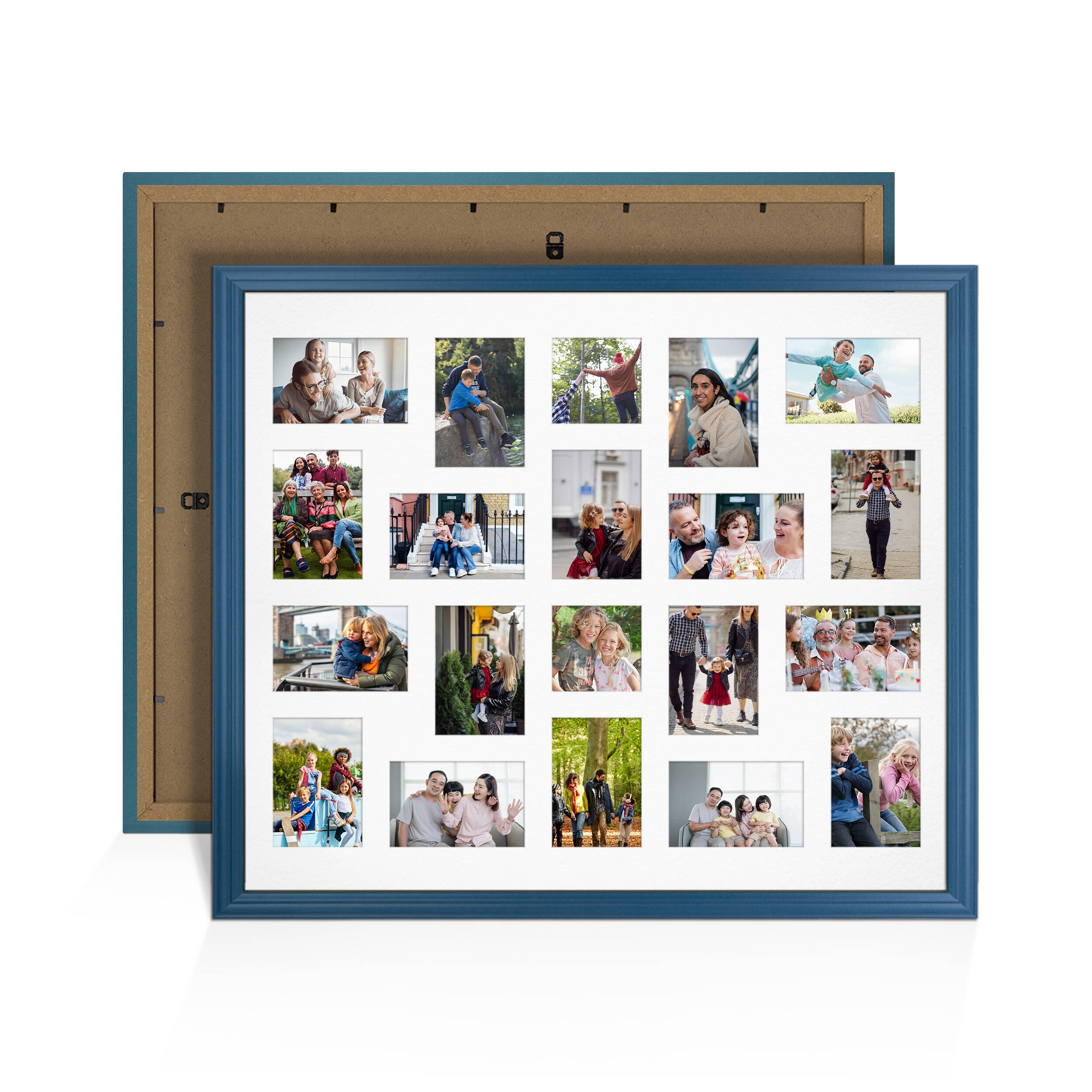 Navy Blue Colour Multi Aperture Photo Frame 6X4 (x18) and 4X4 (x2) Pictures – Collage Wall Frame For Family Photos – 80x70cm Picture Frame Size