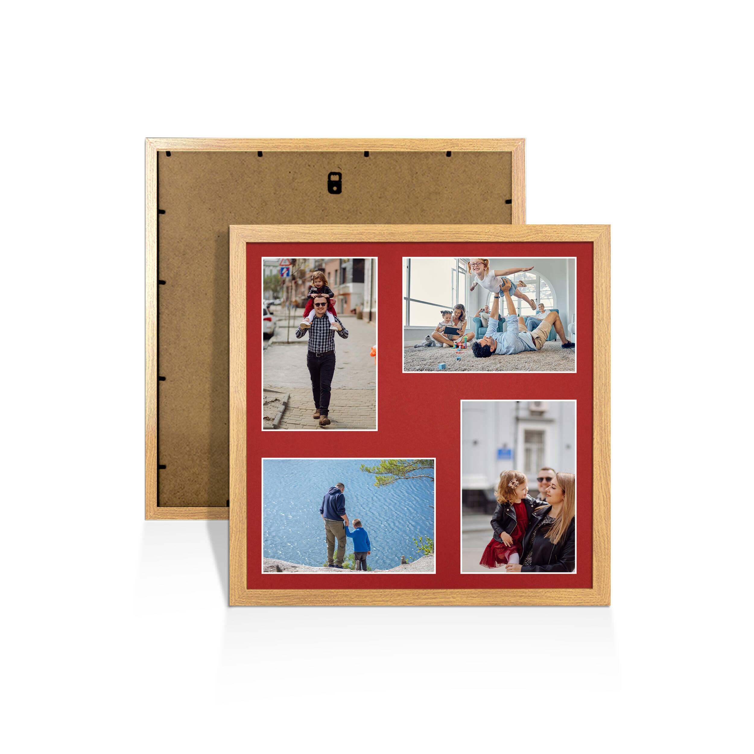 Oak Colour Multi Aperture Photo Frame 6X4 (x4) Pictures – Collage Wall Frame For Family Photos – 12x12 Picture Frame Size