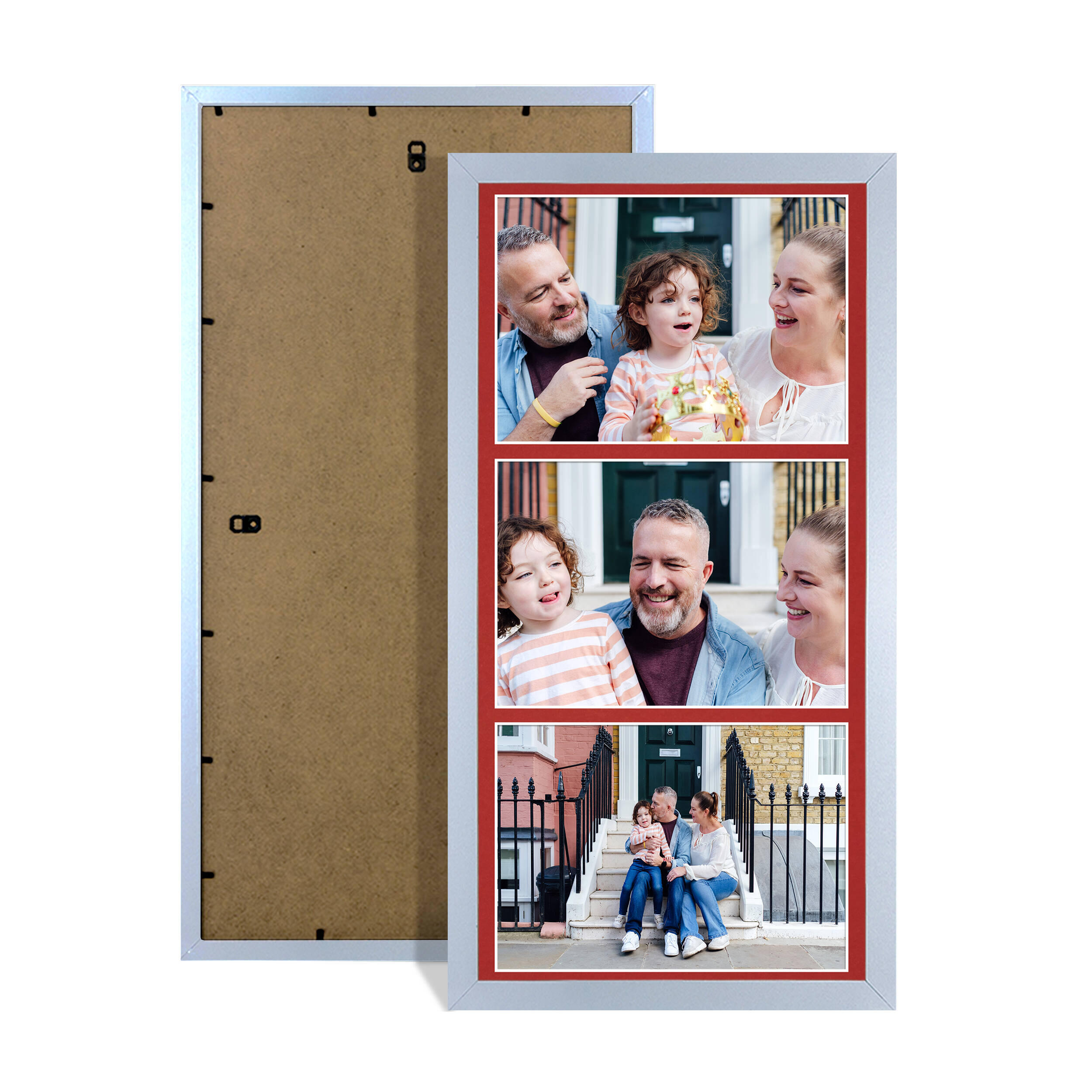 Silver Colour Multi Aperture Photo Frame 7X5 (x3) Pictures – Collage Wall Frame For Family Photos – 16x8 Picture Frame Size