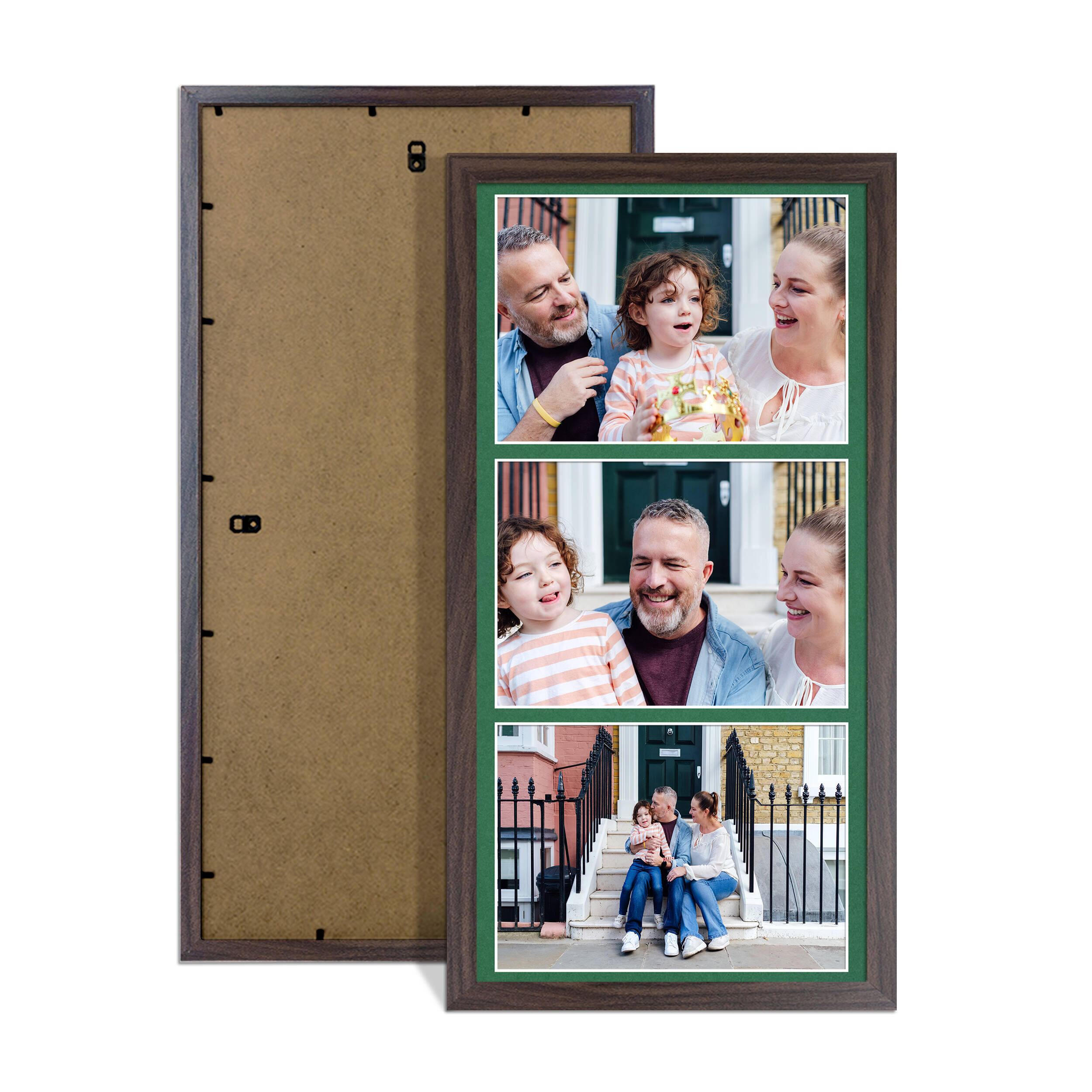 Walnut Colour Multi Aperture Photo Frame 7X5 (x3) Pictures – Collage Wall Frame For Family Photos – 16x8 Picture Frame Size