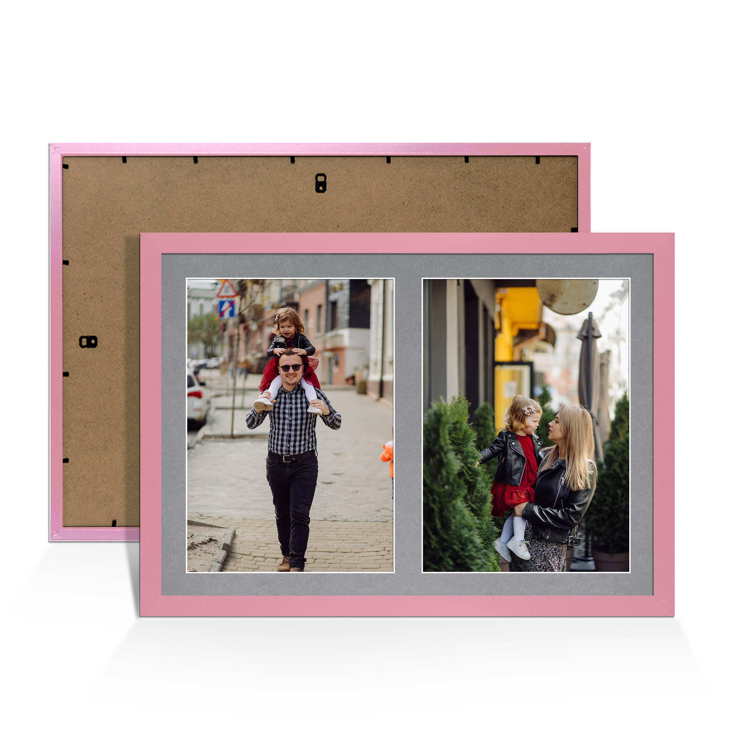 Pastel Pink Colour Multi Aperture Photo Frame A4 (x2) Pictures – Collage Wall Frame For Loved Ones Photos – 20x14 Frame Size