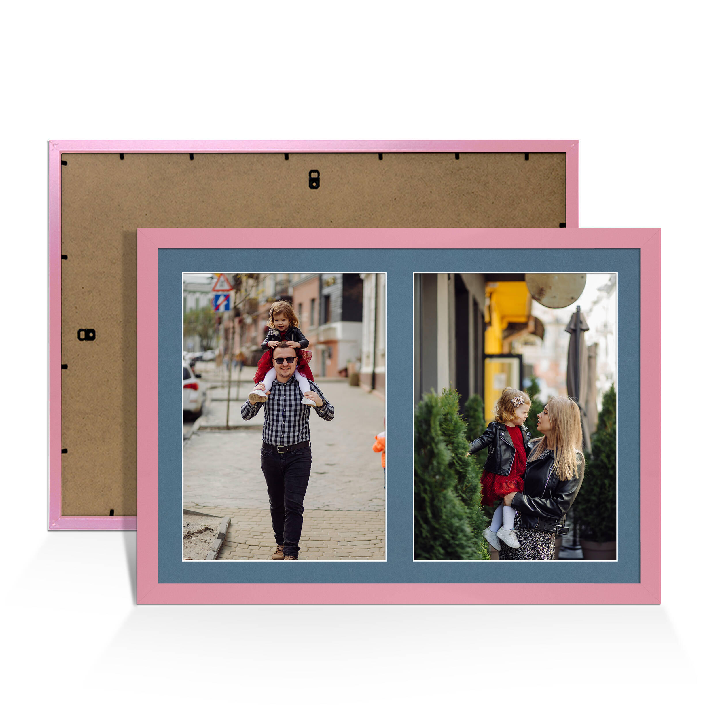 Pastel Pink Colour Multi Aperture Photo Frame A4 (x2) Pictures – Collage Wall Frame For Family Photos – 20x14 Picture Frame Size