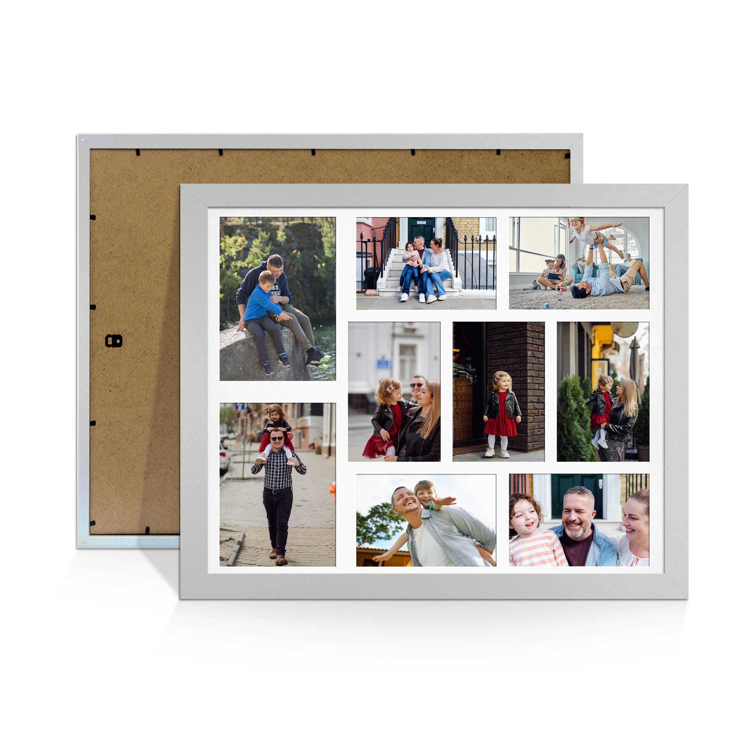 Silver Colour Multi Aperture Photo Frame 7X5 (x2) and 6X4 (x7) Pictures – Collage Wall Frame For Family Photos – 20x16 Picture Frame Size