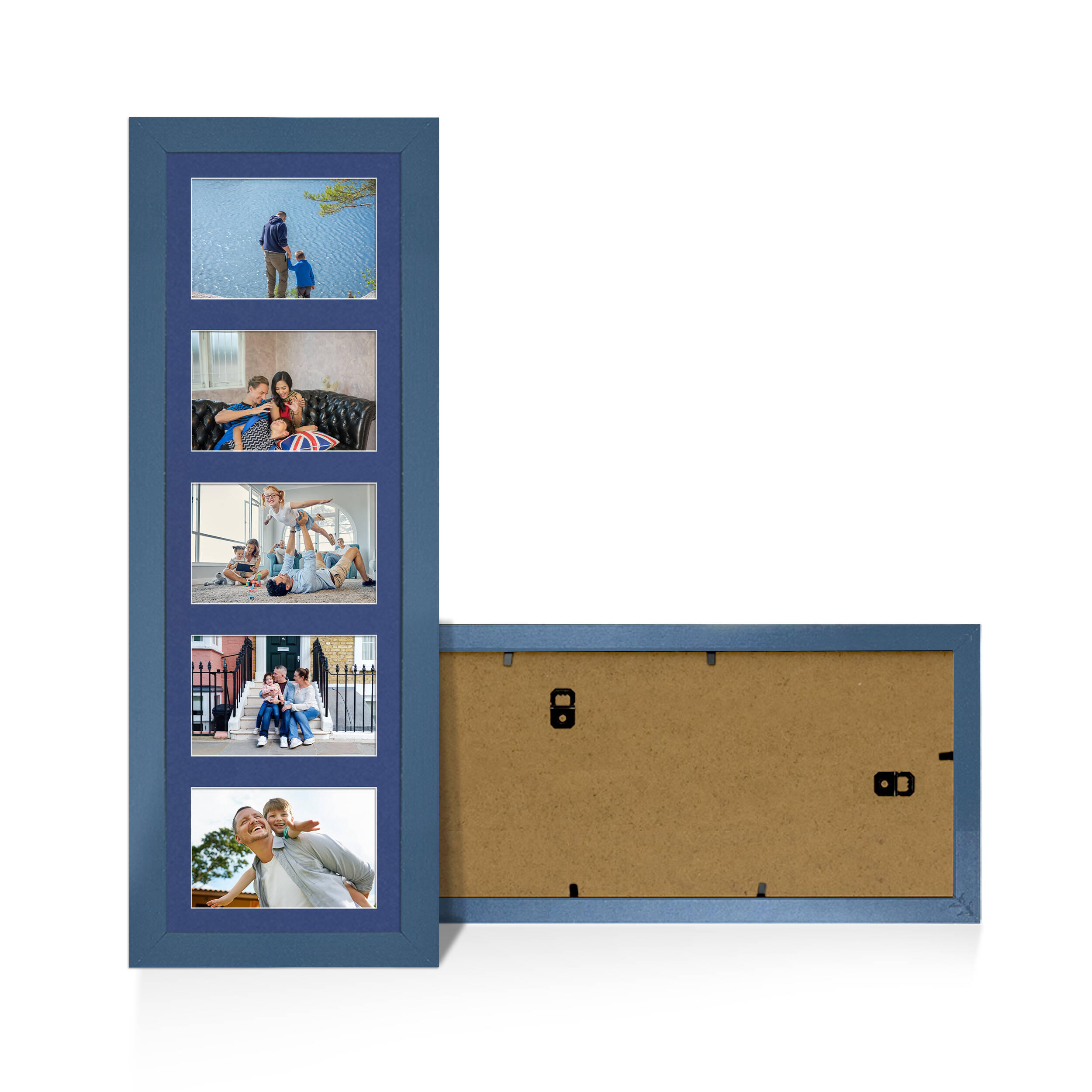 Navy Blue Colour Multi Aperture Photo Frame 6X4 (x5) Pictures – Collage Wall Frame For Loved Ones Photos – 26x8 Frame Size