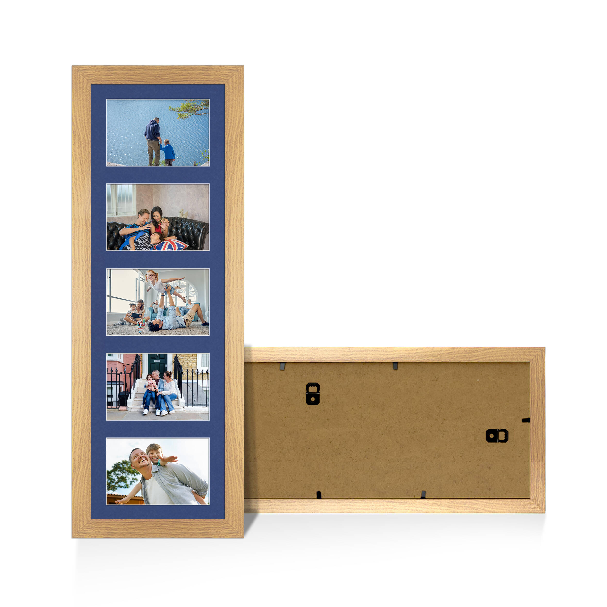 Oak Colour Multi Aperture Photo Frame 6X4 (x5) Pictures – Collage Wall Frame For Family Photos – 26x8 Picture Frame Size