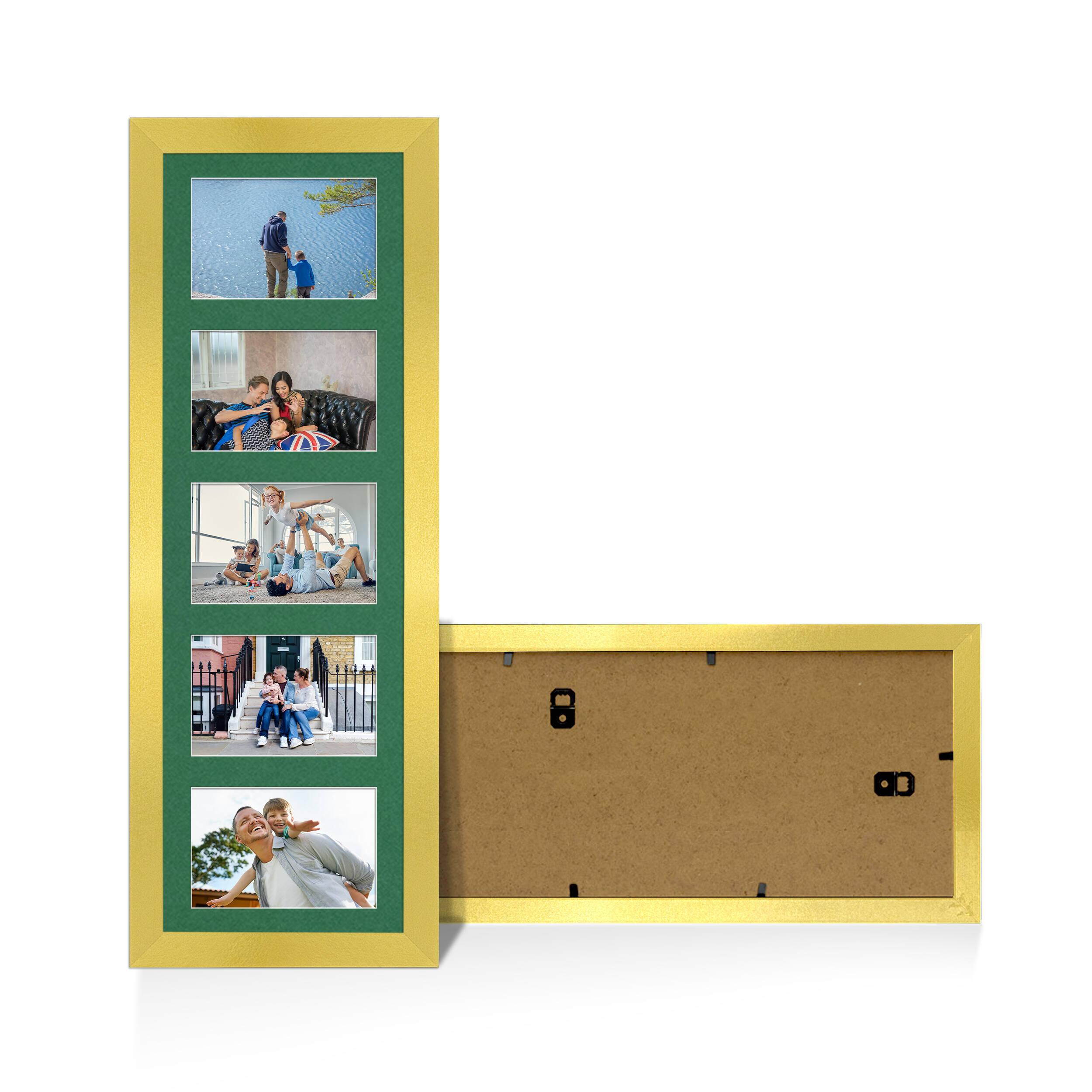 Gold Colour Multi Aperture Photo Frame 6X4 (x5) Pictures – Collage Wall Frame for Family Photos – 26x8 Picture Frame Size
