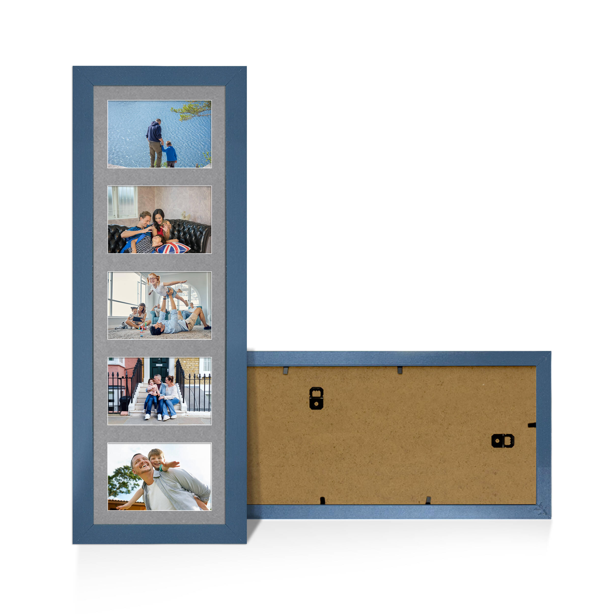 Navy Blue Colour Multi Aperture Photo Frame 6X4 (x5) Pictures – Collage Wall Frame For Loved Ones Photos – 26x8 Frame Size