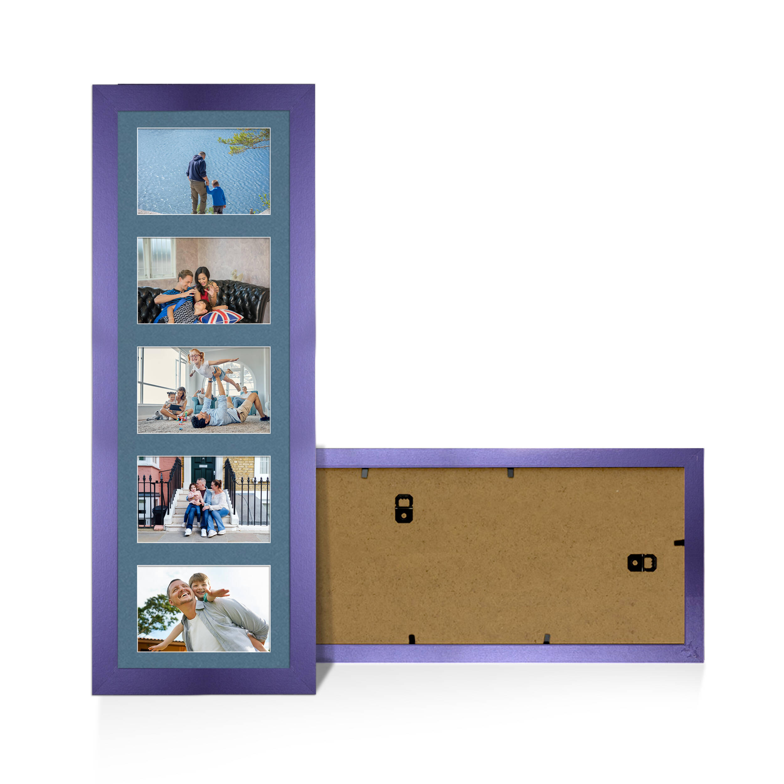 Purple Colour Multi Aperture Photo Frame 6X4 (x5) Pictures – Collage Wall Frame For Loved Ones Photos – 26x8 Frame Size