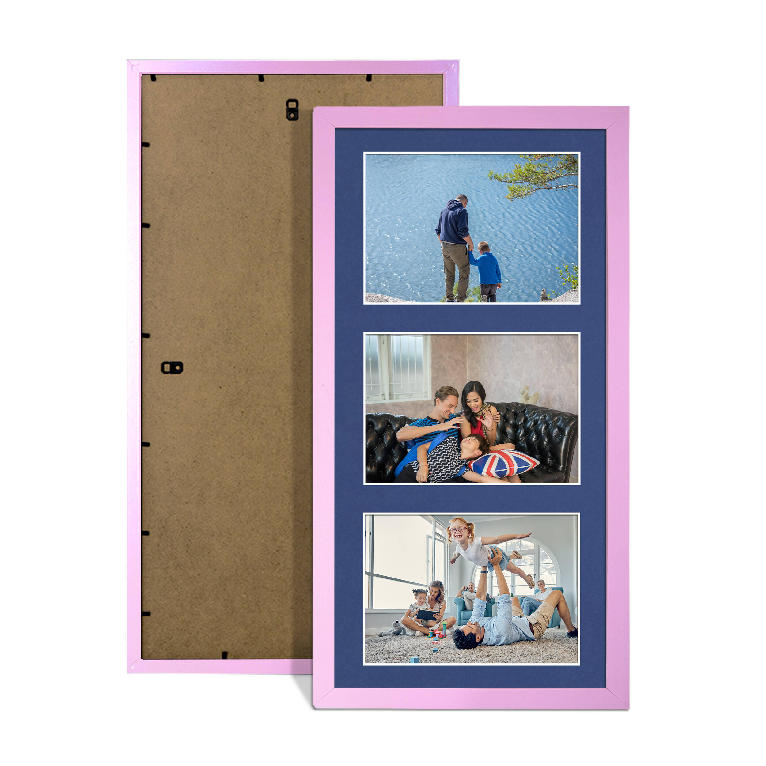 Pastel Pink Colour Multi Aperture Photo Frame 6X4 (x3) Pictures – Collage Wall Frame For Loved Ones Photos – 40x20cm Frame Size