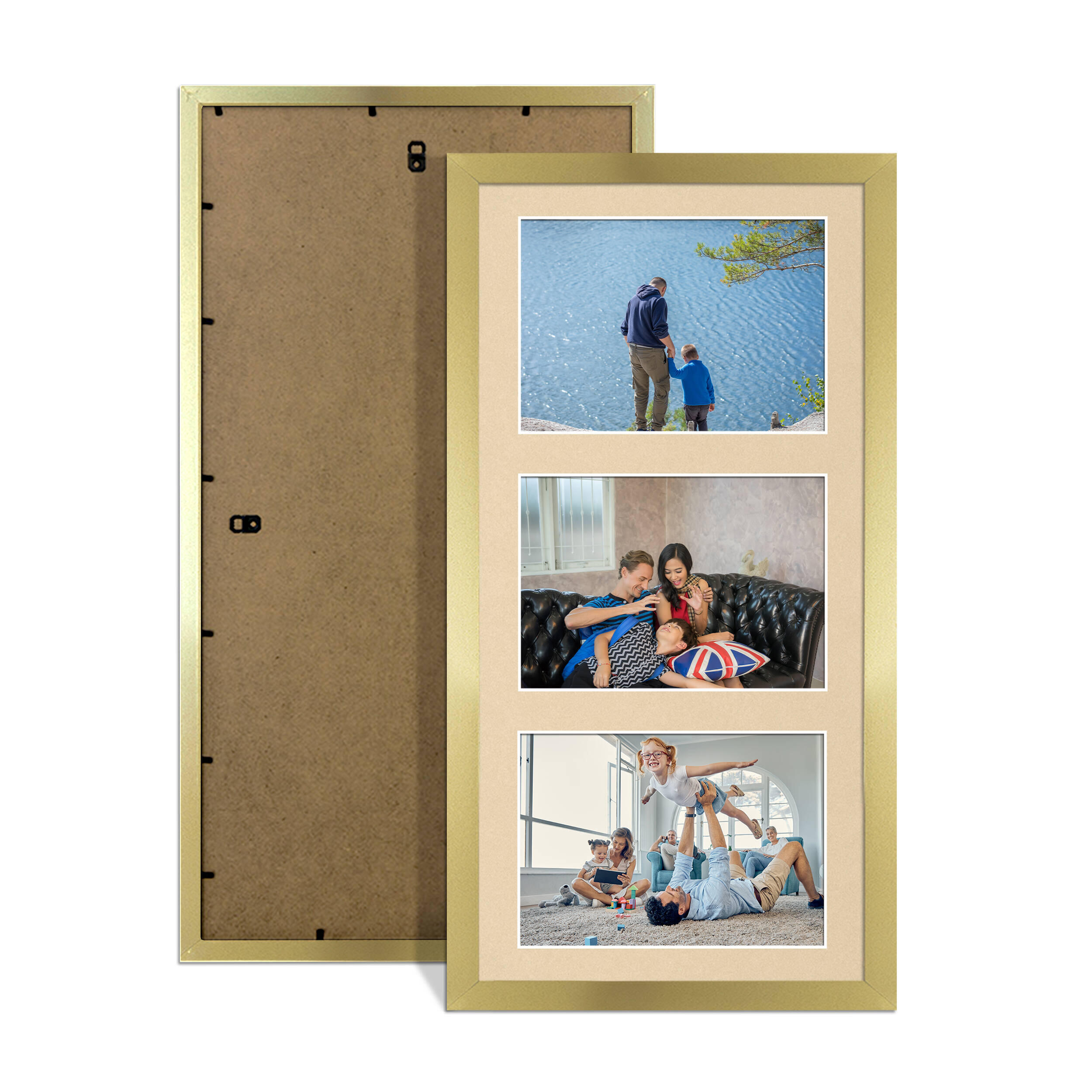 Gold Colour Multi Aperture Photo Frame 6X4 (x3) Pictures – Collage Wall Frame For Loved Ones Photos – 40x20cm Frame Size