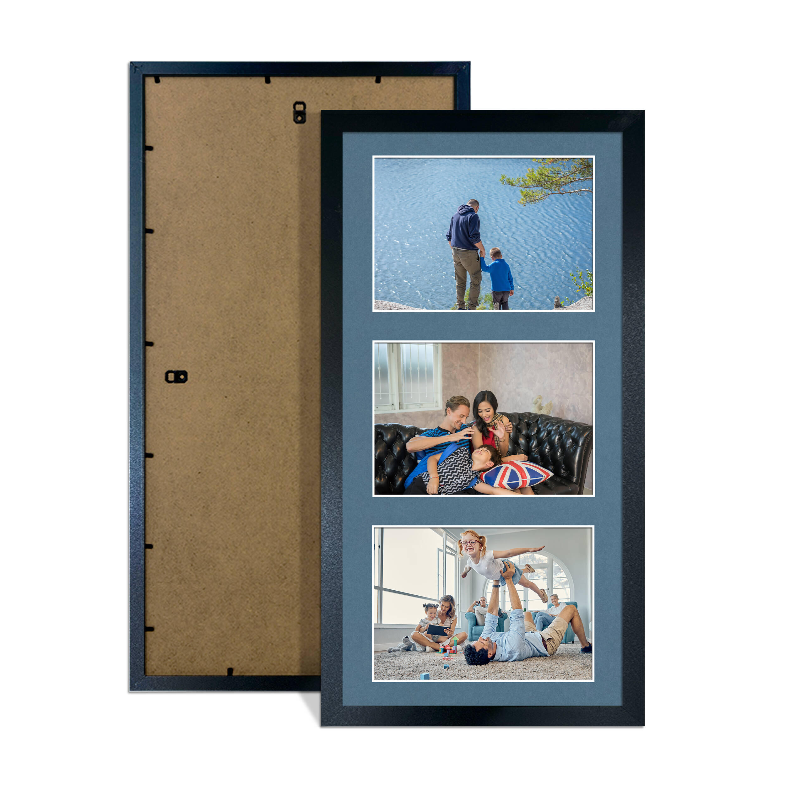 Black Colour Multi Aperture Photo Frame 6X4 (x3) Pictures – Collage Wall Frame For Family Photos – 40x20cm Picture Frame Size