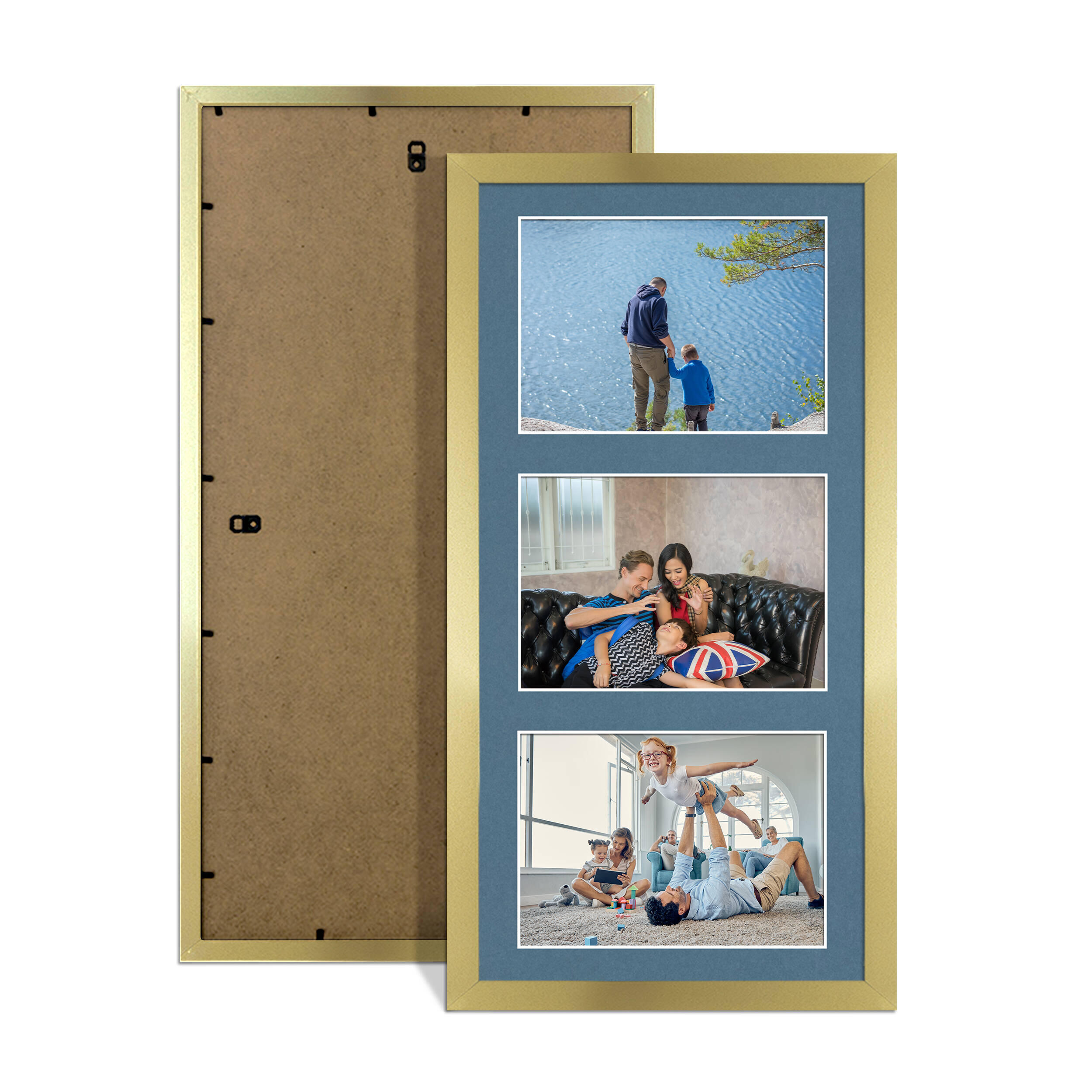 Gold Colour Multi Aperture Photo Frame 6X4 (x3) Pictures – Collage Wall Frame for Family Photos – 40x20cm Picture Frame Size