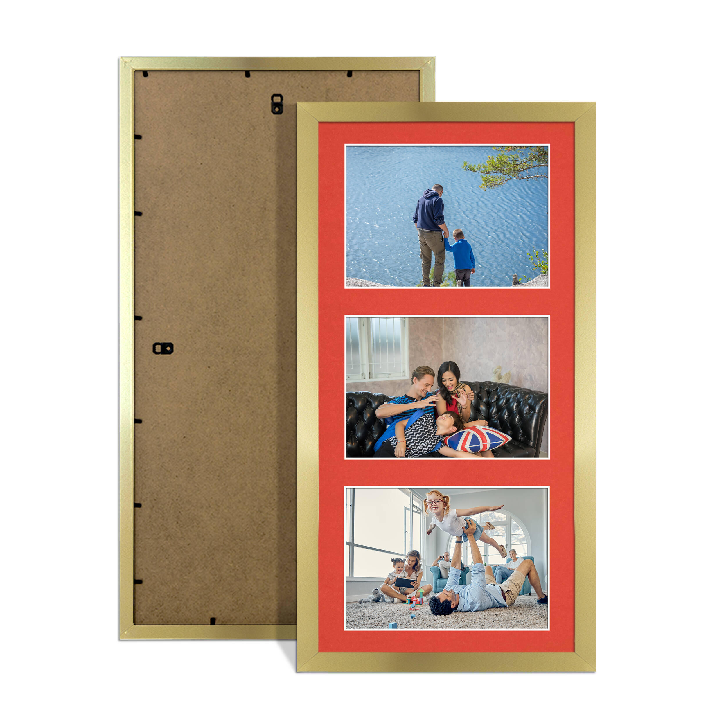 Gold Colour Multi Aperture Photo Frame 6X4 (x3) Pictures – Collage Wall Frame For Family Photos – 40x20cm Picture Frame Size
