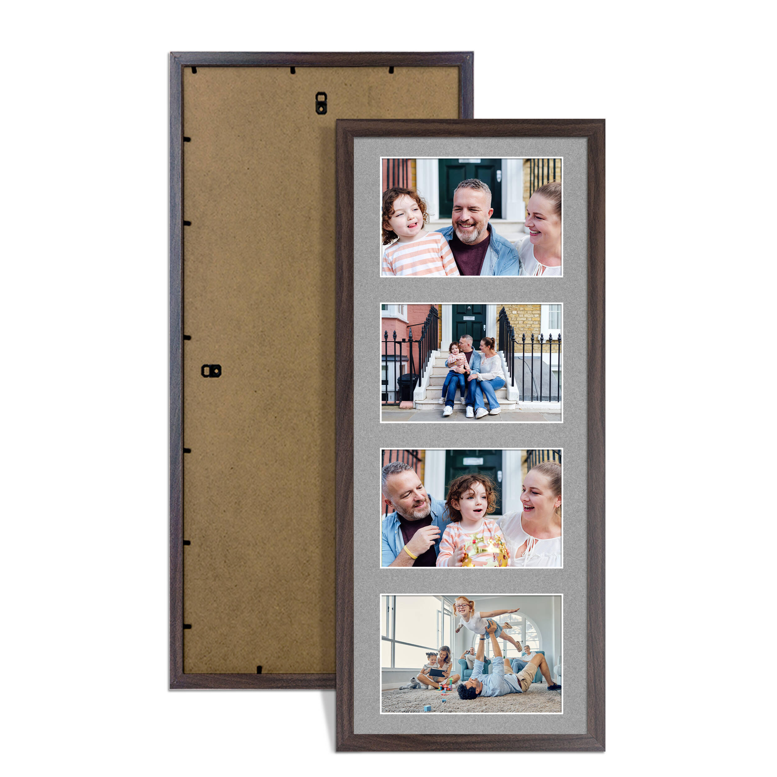 Walnut Colour Multi Aperture Photo Frame 6X4 (x4) Pictures – Collage Wall Frame For Family Photos – 50x20cm Picture Frame Size