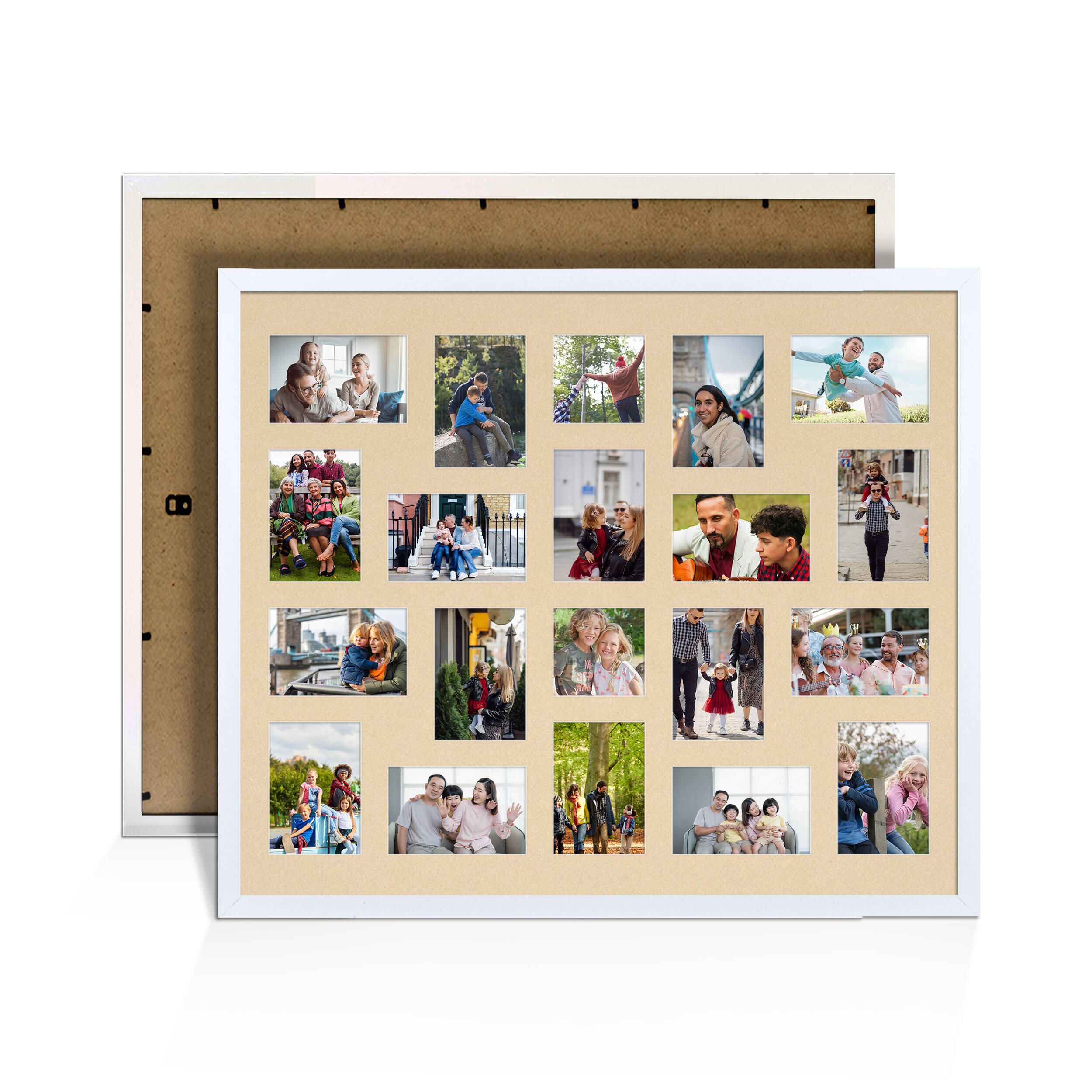 White Colour Multi Aperture Photo Frame 6X4 (x18) and 4X4 (x2) Pictures – Collage Wall Frame For Loved Ones Photos – 80x70cm Frame Size