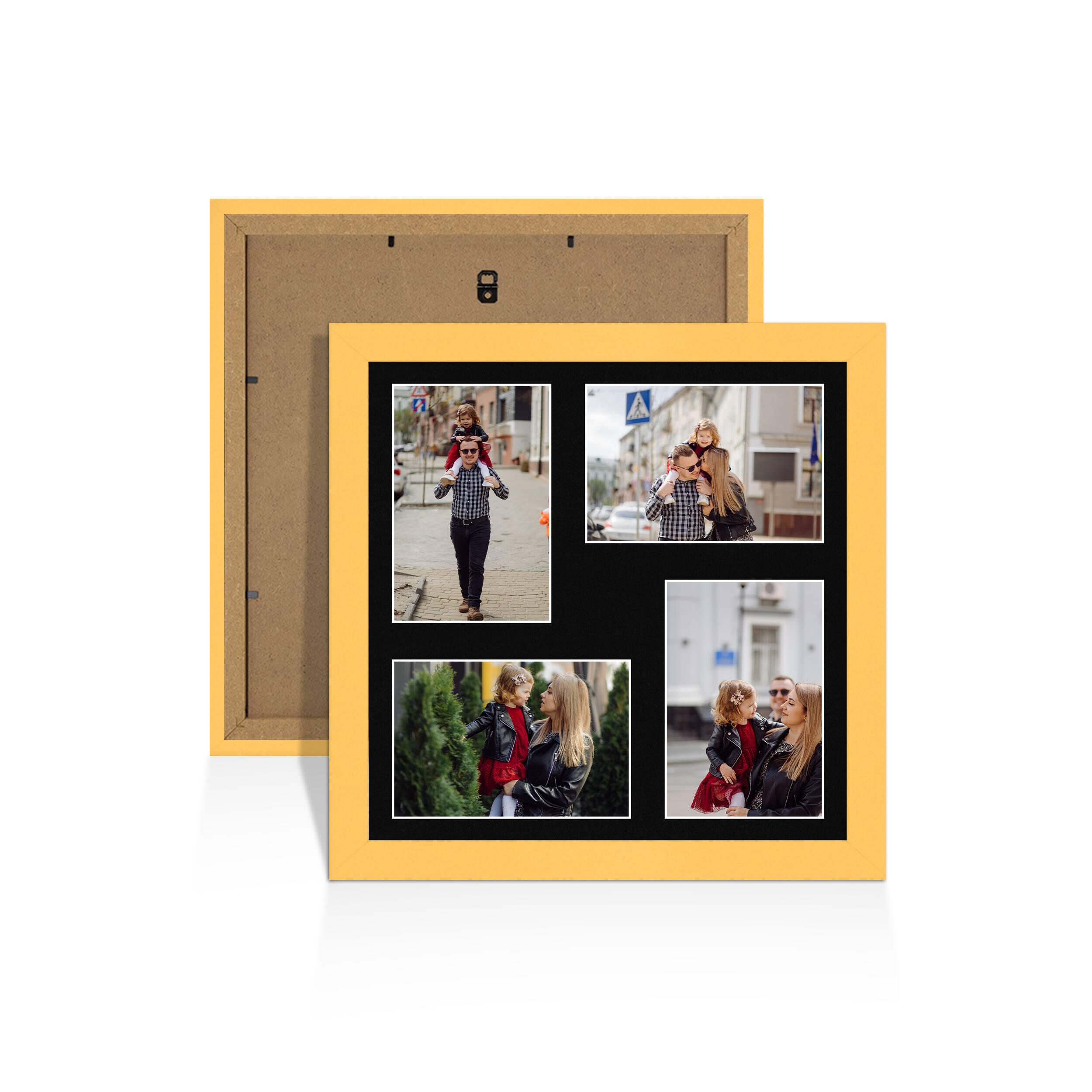 Mustard Yellow Colour Multi Aperture Photo Frame 6X4 (x4) Pictures – Collage Wall Frame For Loved Ones Photos – 12x12 Frame Size