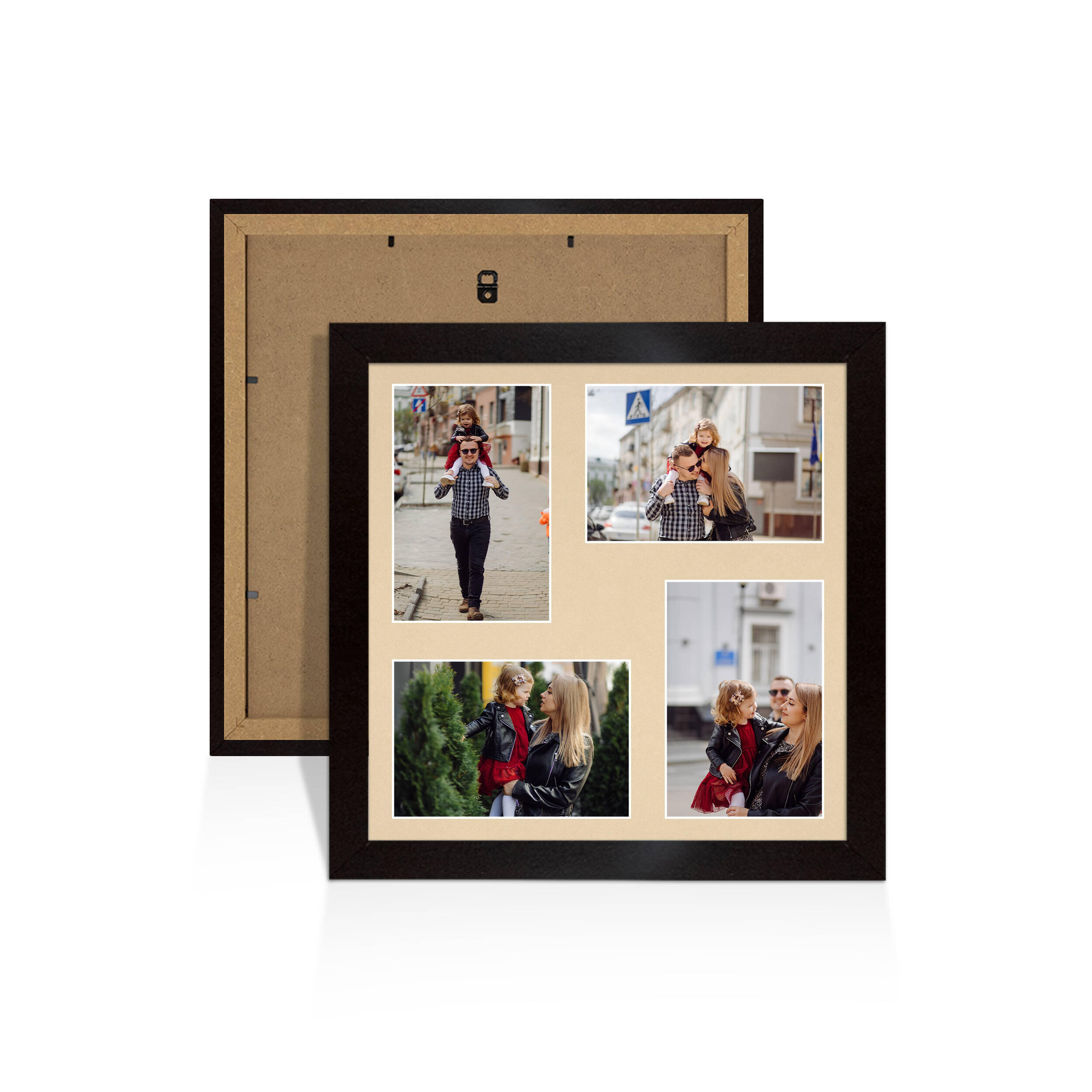 Mat Black Colour Multi Aperture Photo Frame 6X4 (x4) Pictures – Collage Wall Frame for Family Photos – 12x12 Picture Frame Size